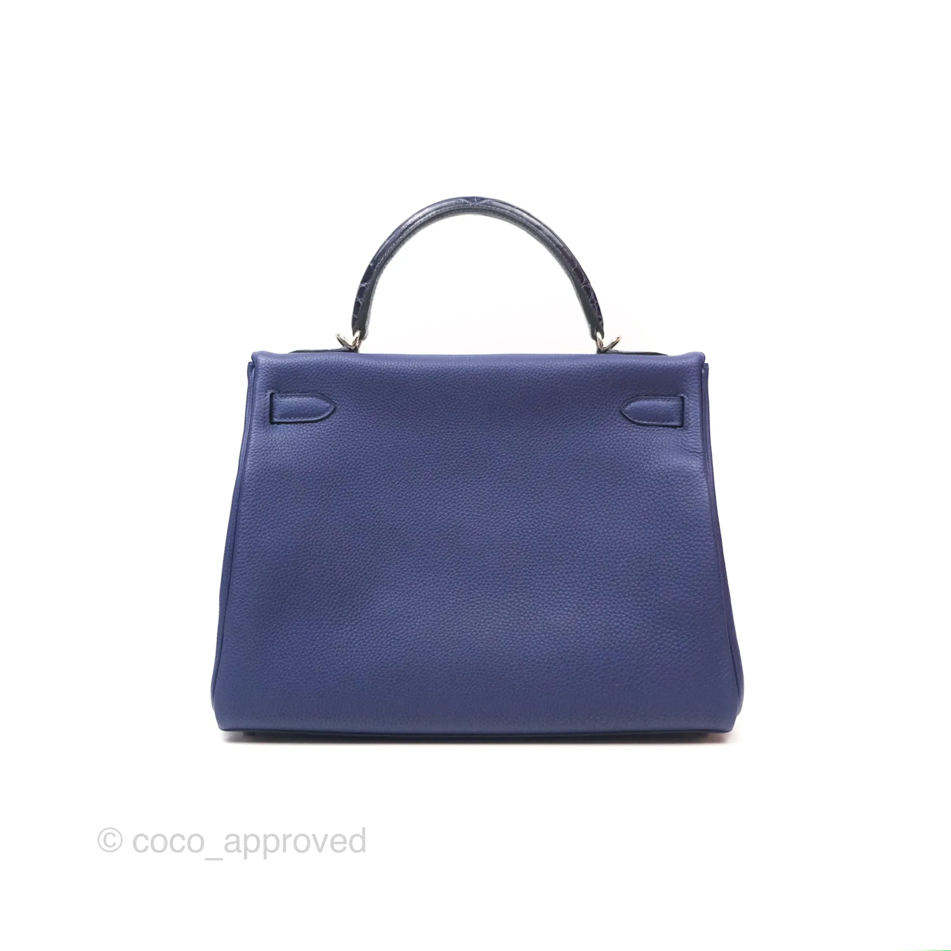 - DM/Email To Purchase - Herms Kelly 32 Retourne Touch Bleu Encre Croc TM Palladium Hardware