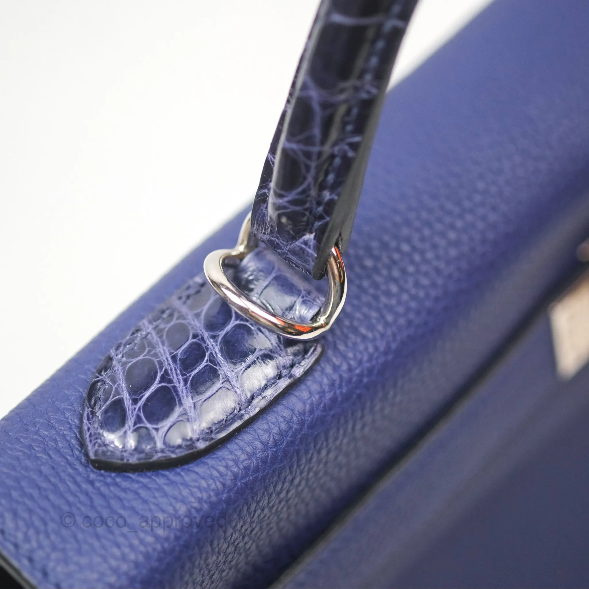 - DM/Email To Purchase - Herms Kelly 32 Retourne Touch Bleu Encre Croc TM Palladium Hardware