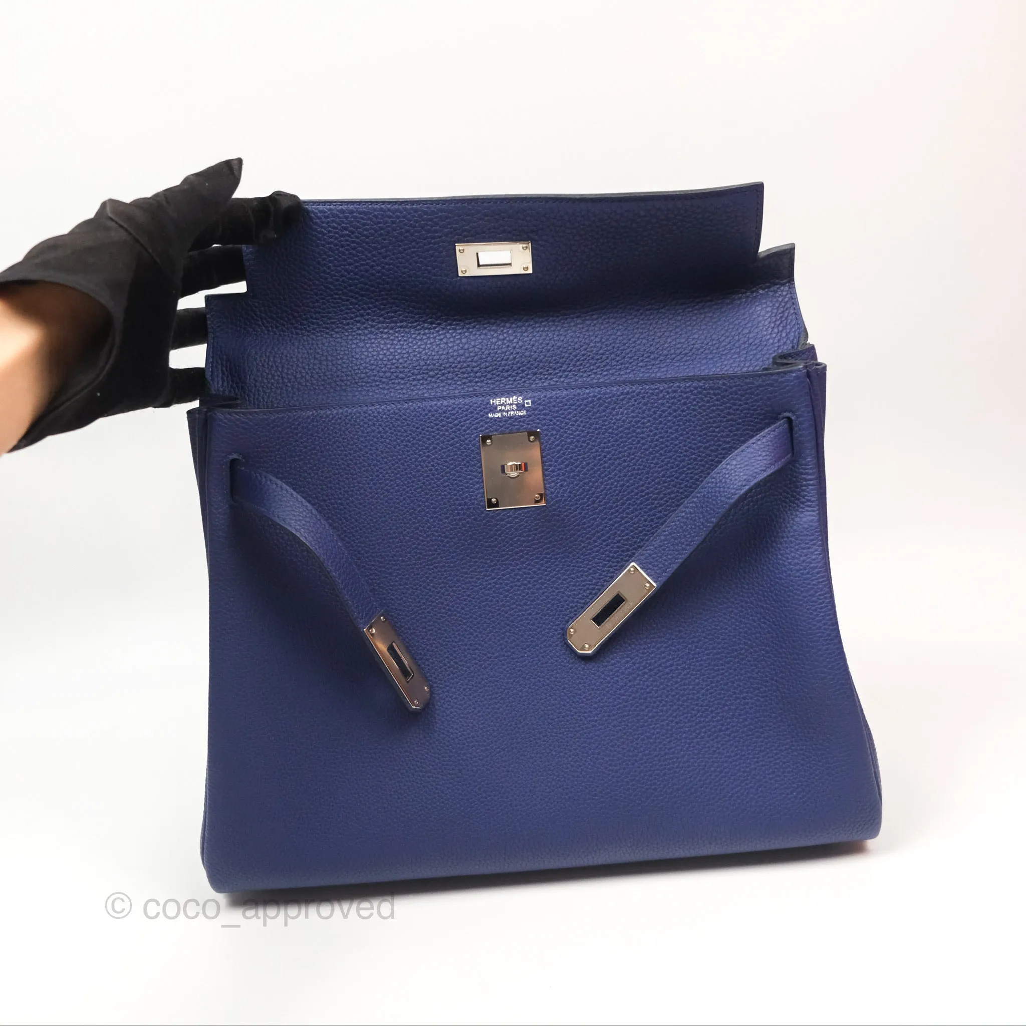 - DM/Email To Purchase - Herms Kelly 32 Retourne Touch Bleu Encre Croc TM Palladium Hardware
