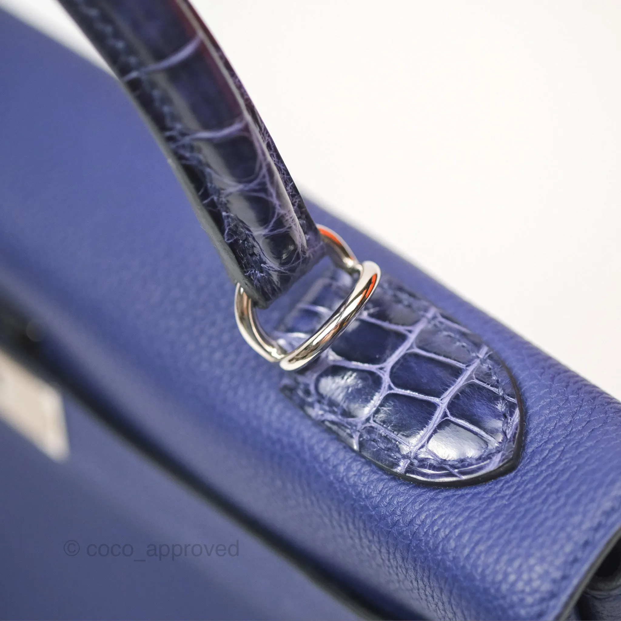 - DM/Email To Purchase - Herms Kelly 32 Retourne Touch Bleu Encre Croc TM Palladium Hardware