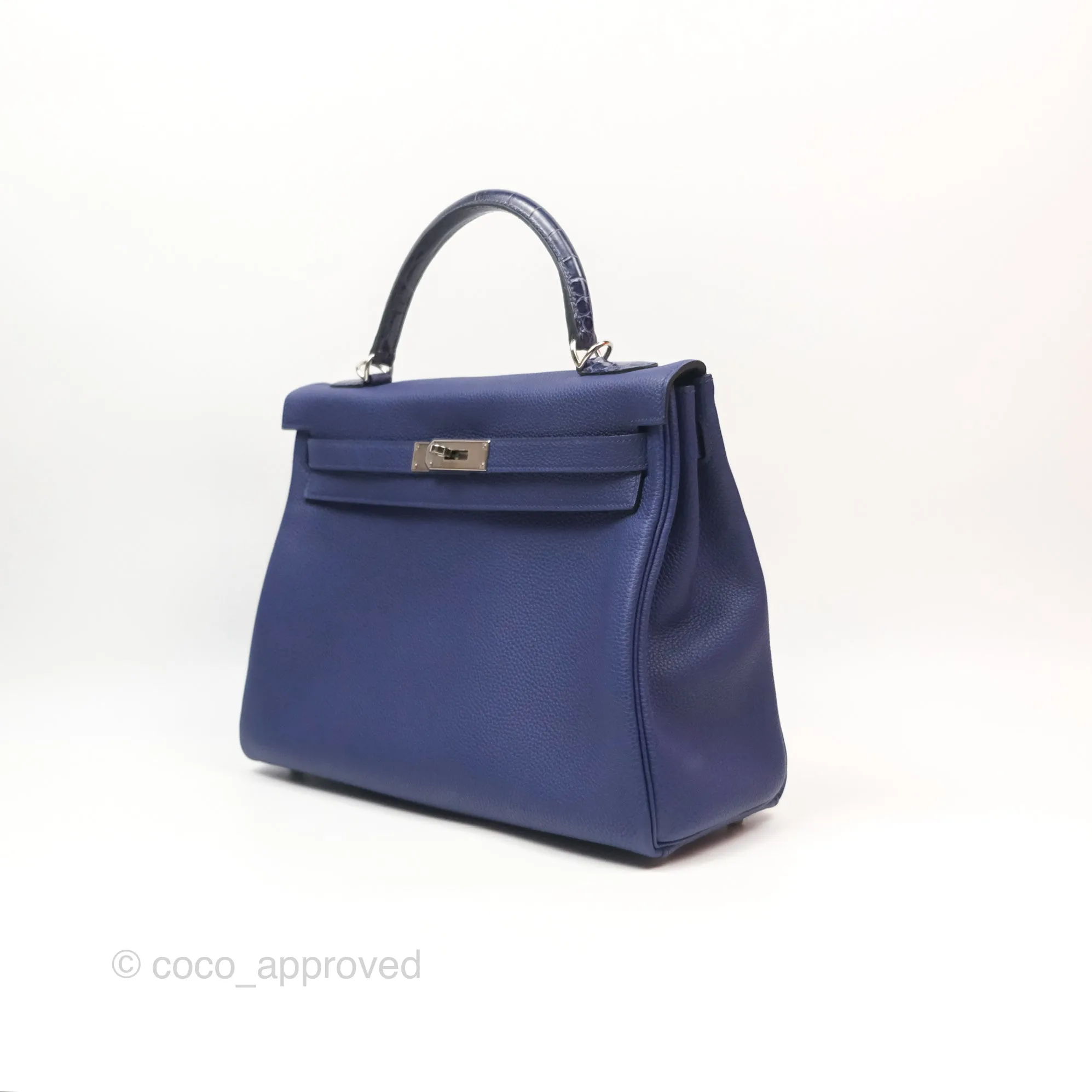 - DM/Email To Purchase - Herms Kelly 32 Retourne Touch Bleu Encre Croc TM Palladium Hardware