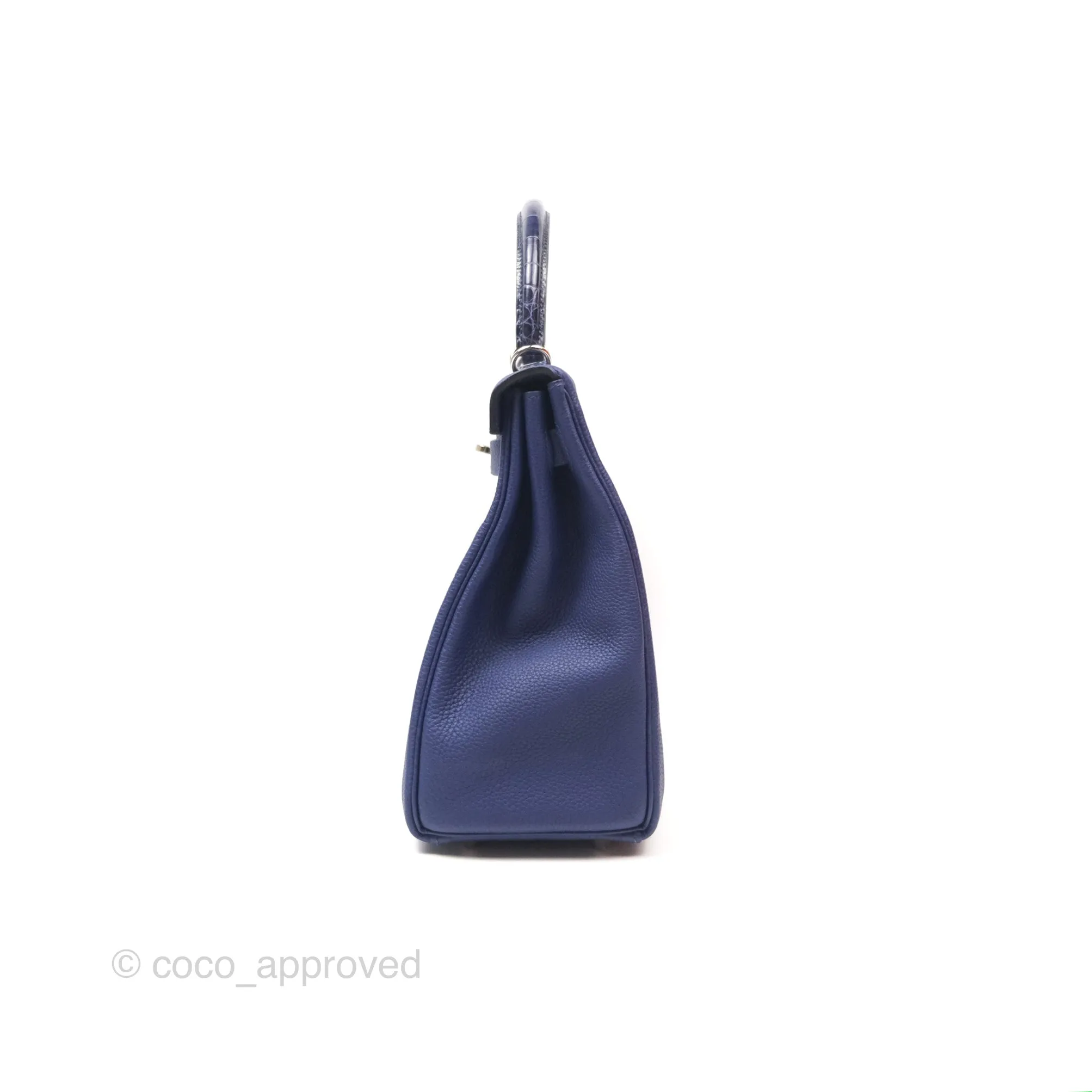- DM/Email To Purchase - Herms Kelly 32 Retourne Touch Bleu Encre Croc TM Palladium Hardware