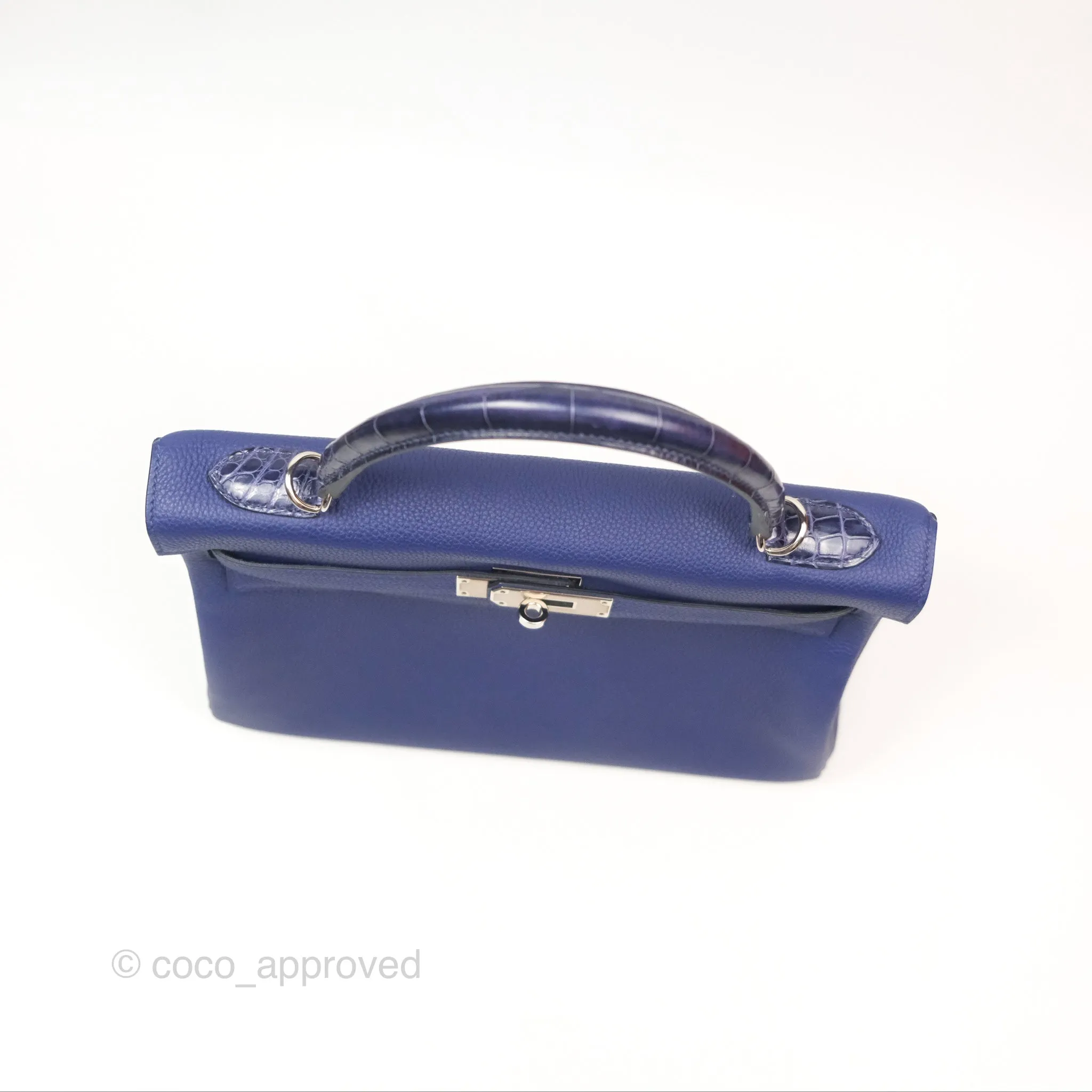 - DM/Email To Purchase - Herms Kelly 32 Retourne Touch Bleu Encre Croc TM Palladium Hardware