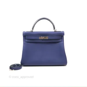 - DM/Email To Purchase - Herms Kelly 32 Retourne Touch Bleu Encre Croc TM Palladium Hardware