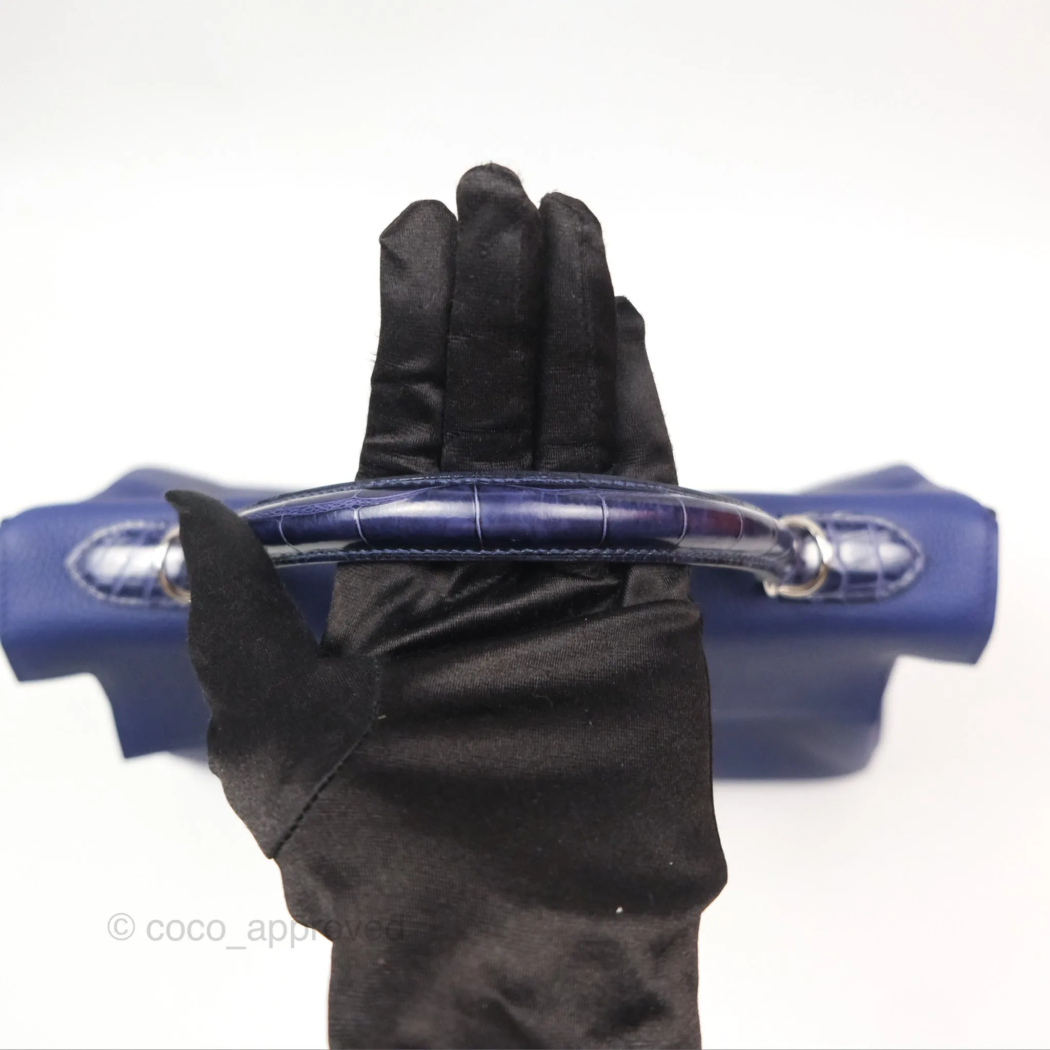 - DM/Email To Purchase - Herms Kelly 32 Retourne Touch Bleu Encre Croc TM Palladium Hardware