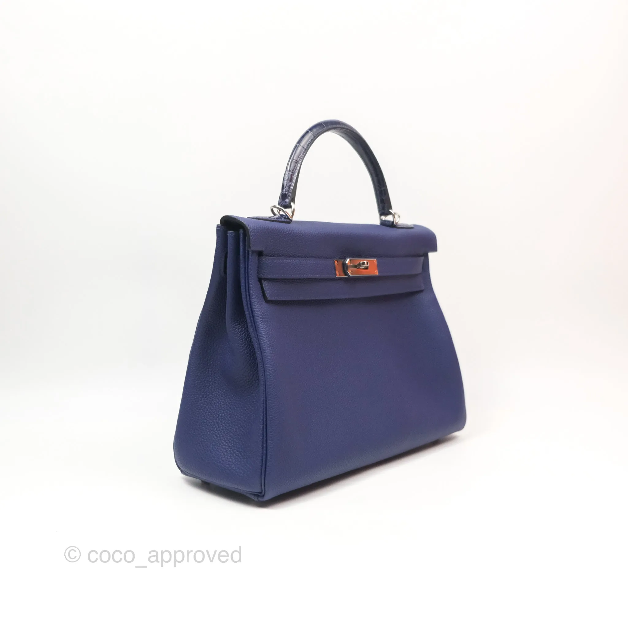 - DM/Email To Purchase - Herms Kelly 32 Retourne Touch Bleu Encre Croc TM Palladium Hardware