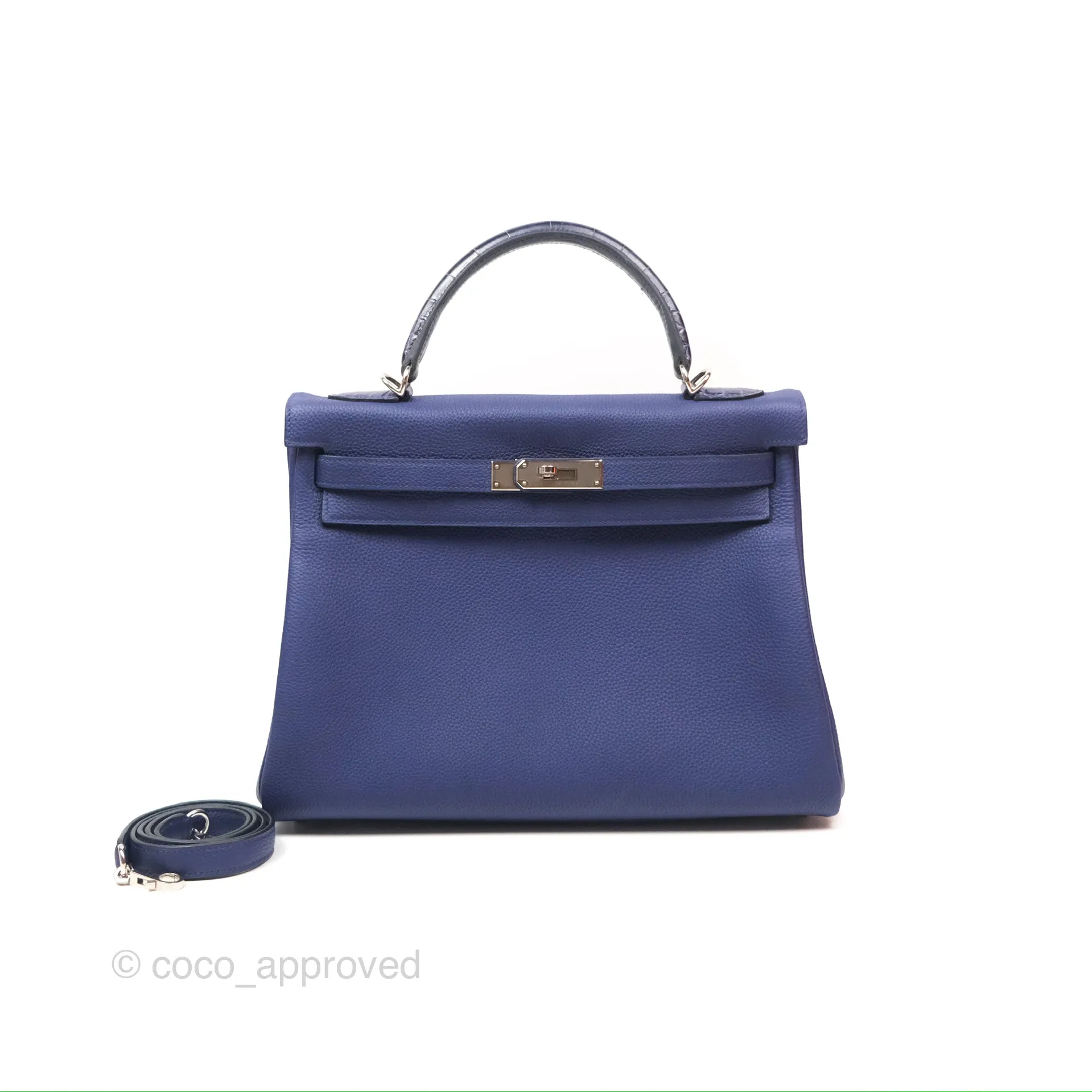- DM/Email To Purchase - Herms Kelly 32 Retourne Touch Bleu Encre Croc TM Palladium Hardware