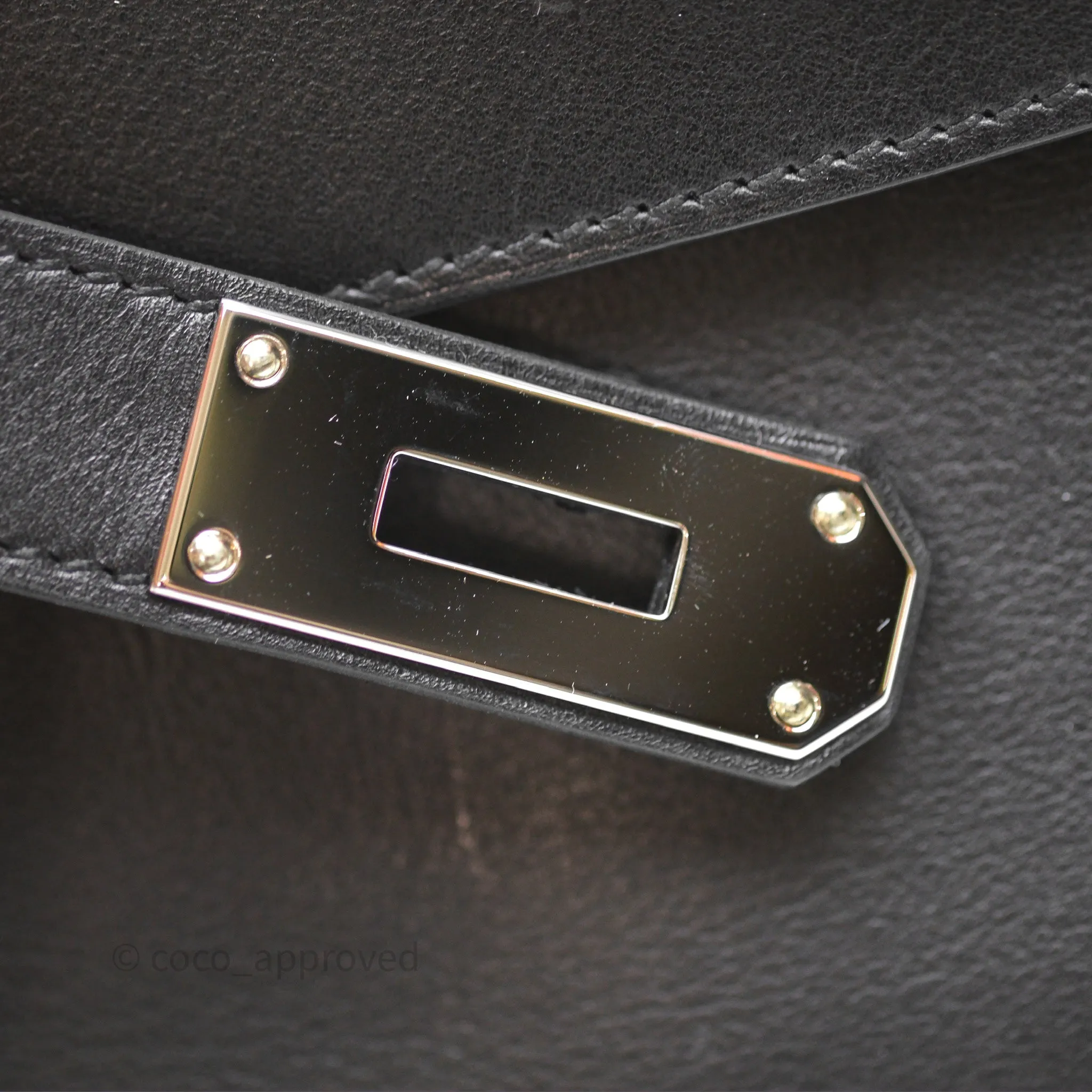 - DM/Email To Purchase - Herms Kelly Messenger PM Bag 89 Noir Evergrain Palladium Hardware