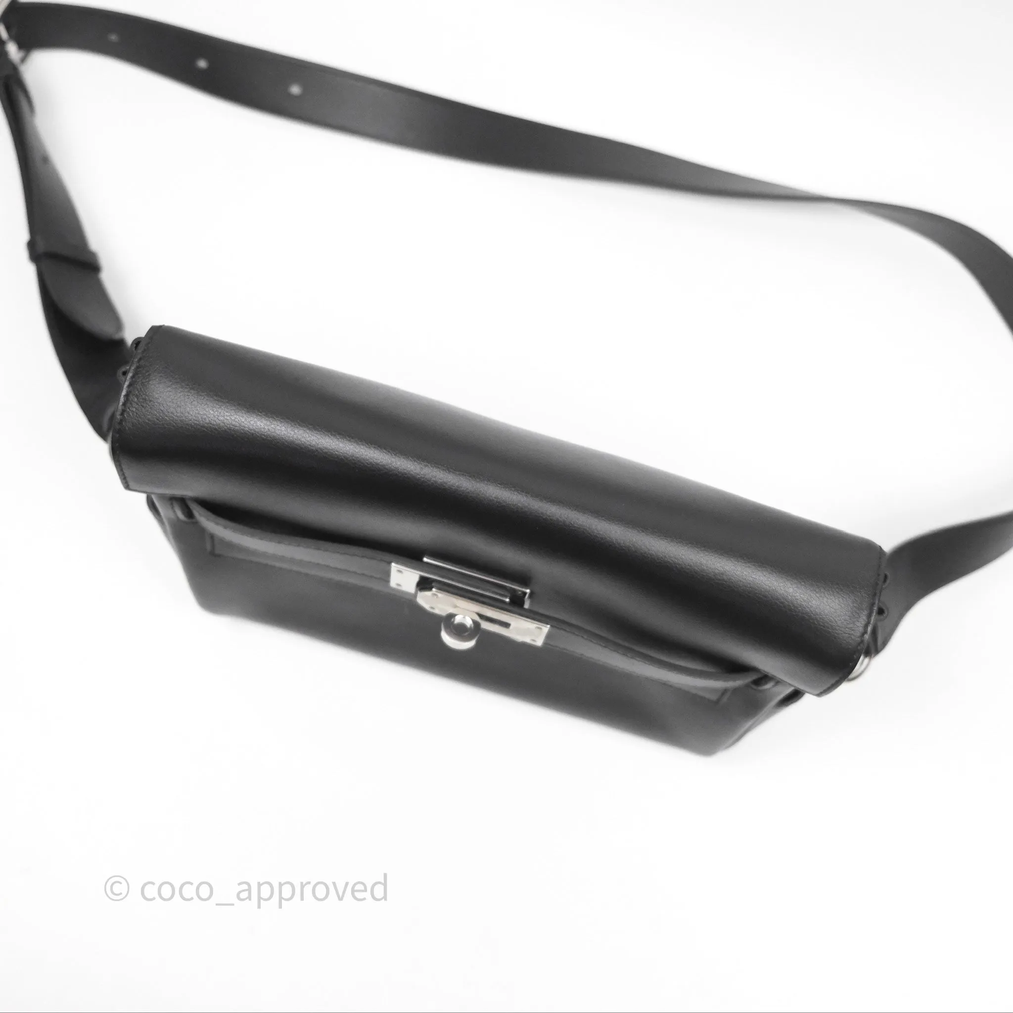 - DM/Email To Purchase - Herms Kelly Messenger PM Bag 89 Noir Evergrain Palladium Hardware