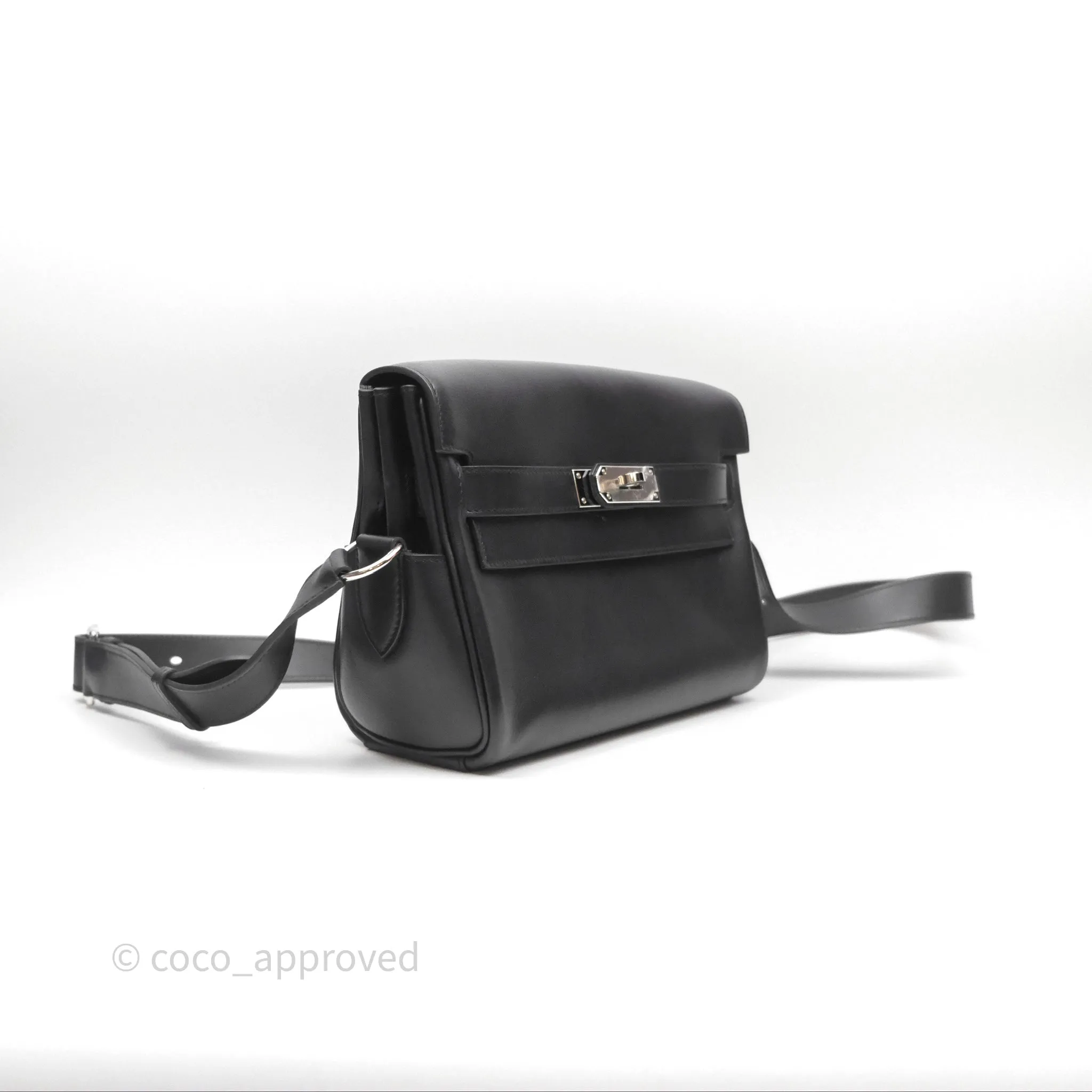 - DM/Email To Purchase - Herms Kelly Messenger PM Bag 89 Noir Evergrain Palladium Hardware