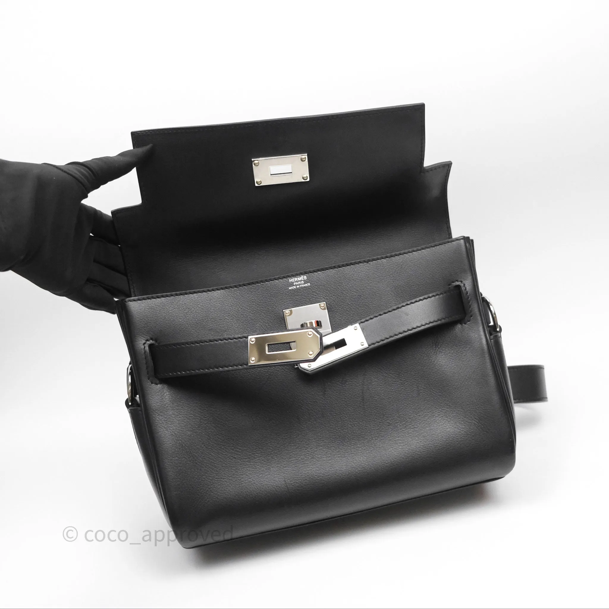 - DM/Email To Purchase - Herms Kelly Messenger PM Bag 89 Noir Evergrain Palladium Hardware