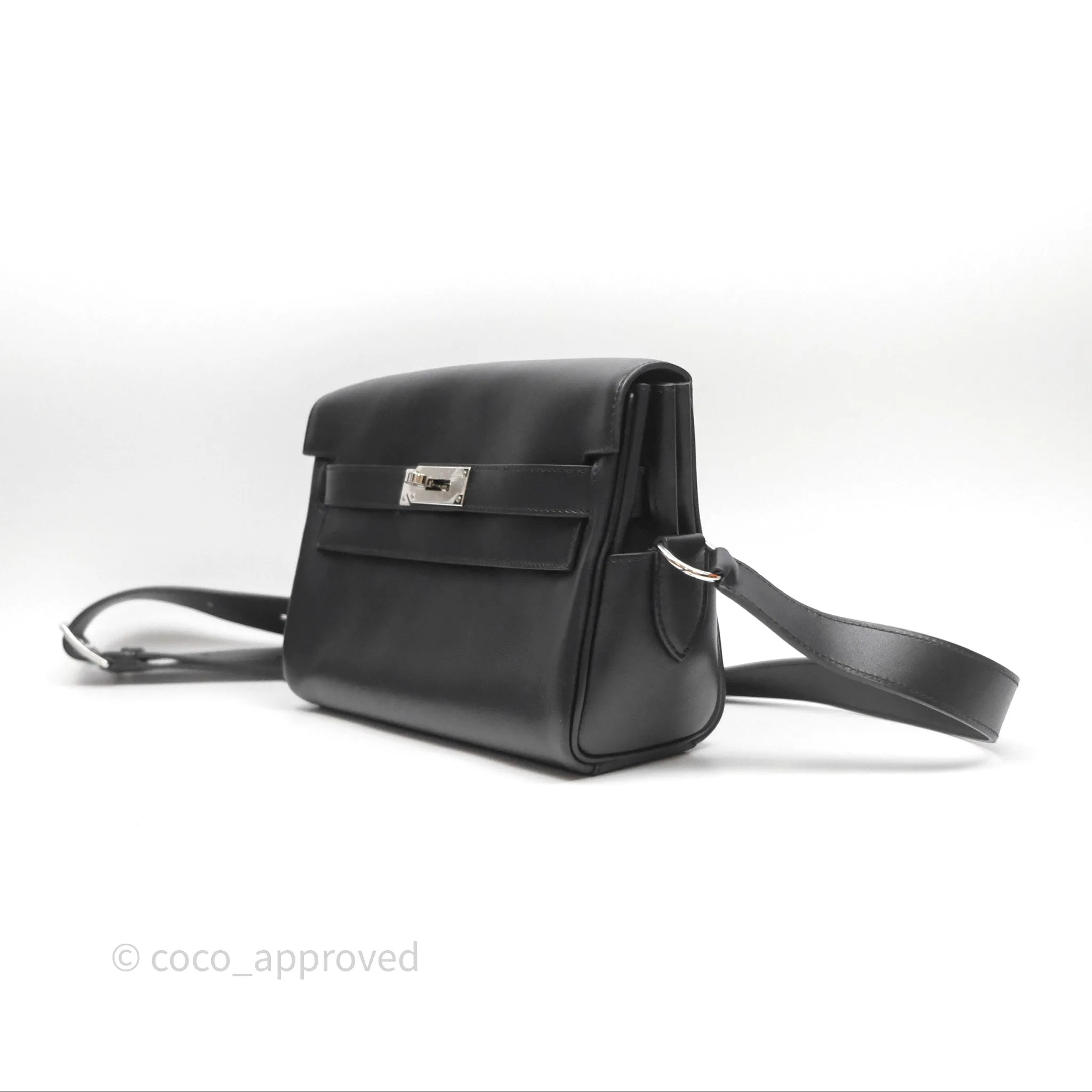 - DM/Email To Purchase - Herms Kelly Messenger PM Bag 89 Noir Evergrain Palladium Hardware