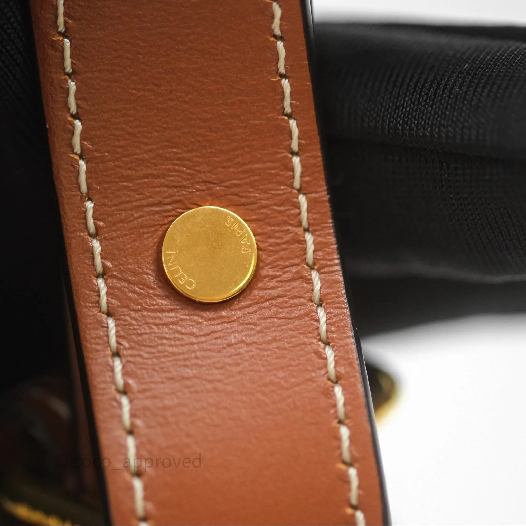 Celine Ava Bag in Embroidered Bouclette Textile with Triomphe Tan/ Navy