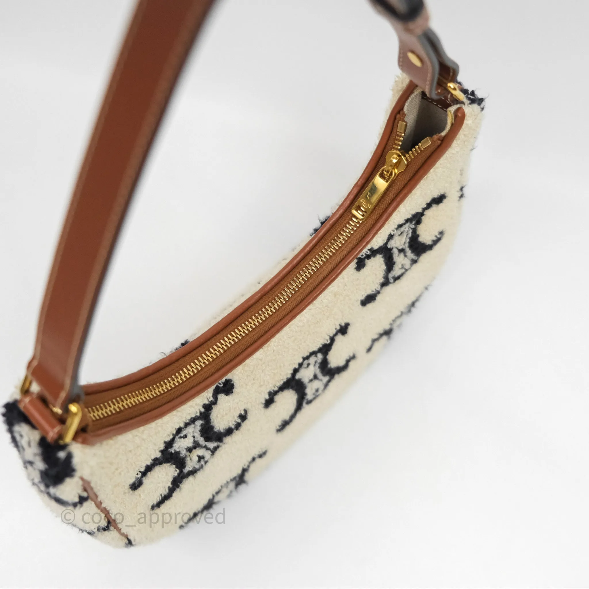 Celine Ava Bag in Embroidered Bouclette Textile with Triomphe Tan/ Navy