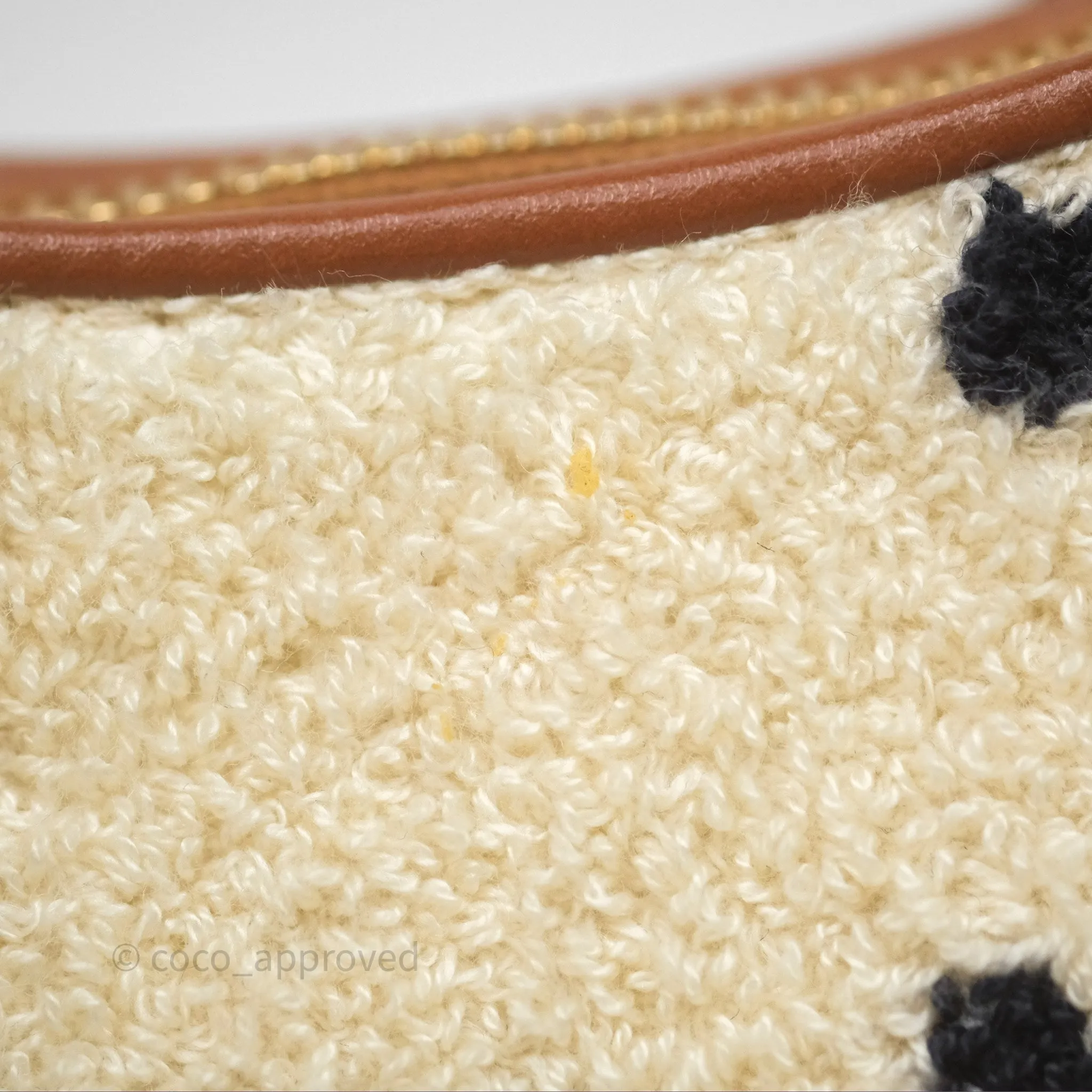 Celine Ava Bag in Embroidered Bouclette Textile with Triomphe Tan/ Navy