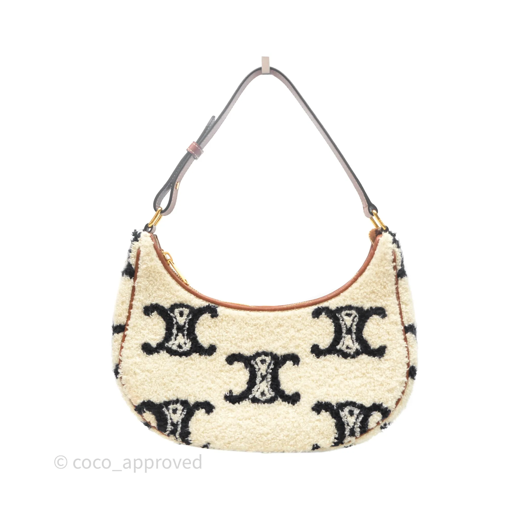 Celine Ava Bag in Embroidered Bouclette Textile with Triomphe Tan/ Navy