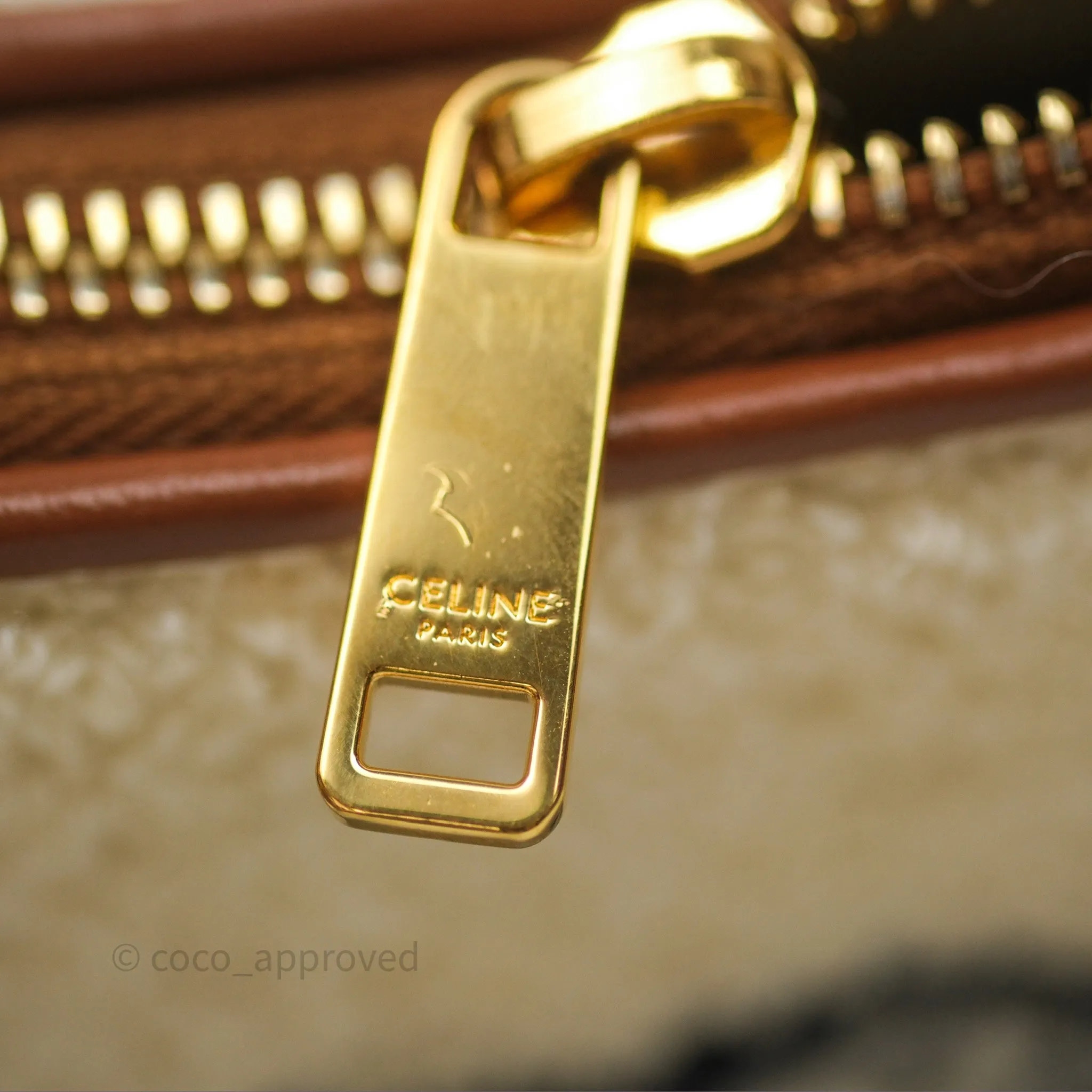 Celine Ava Bag in Embroidered Bouclette Textile with Triomphe Tan/ Navy