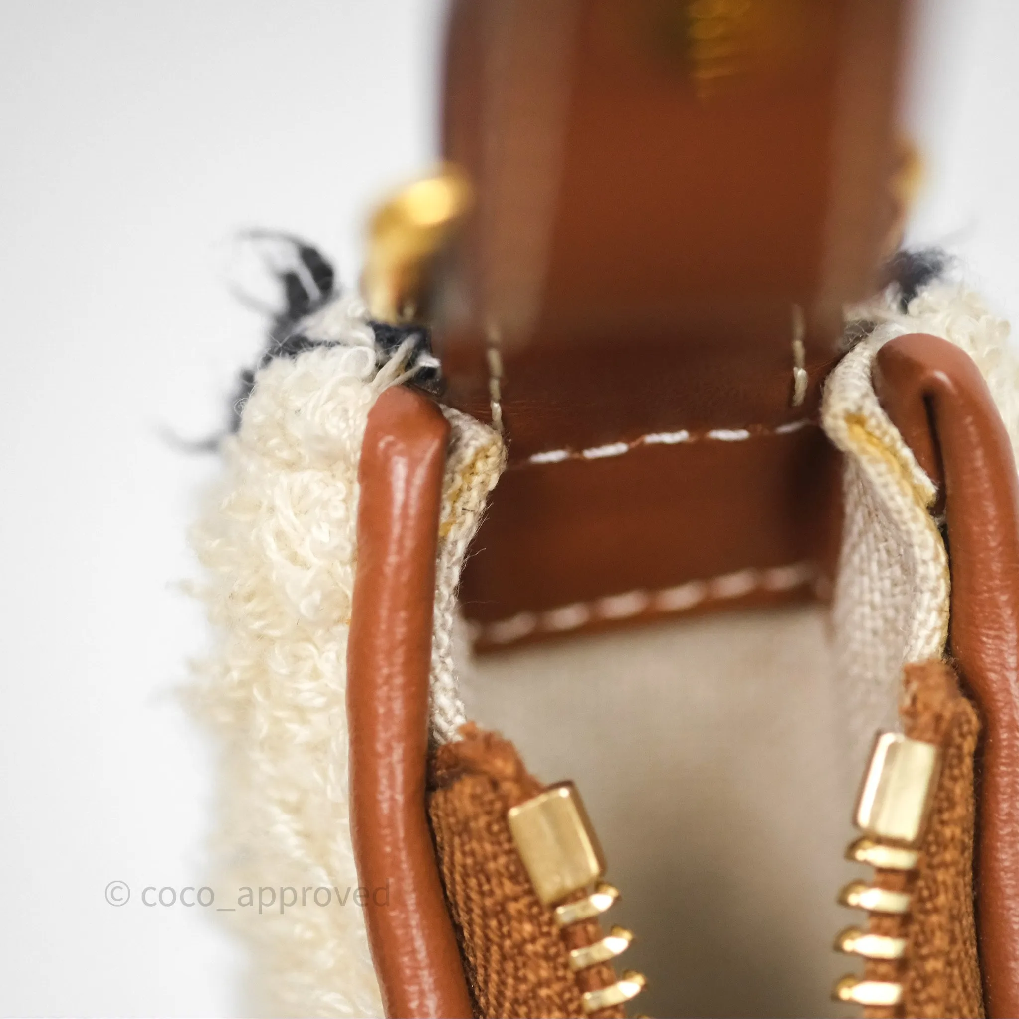 Celine Ava Bag in Embroidered Bouclette Textile with Triomphe Tan/ Navy