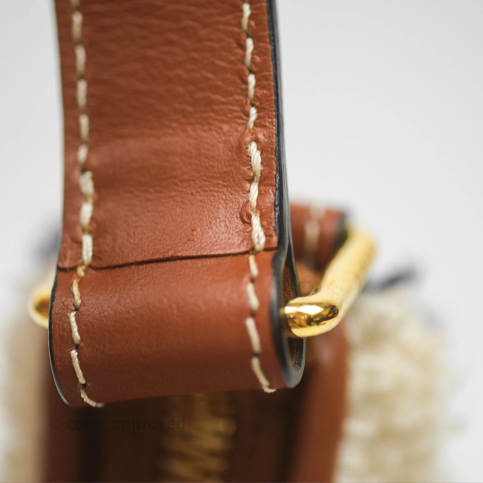Celine Ava Bag in Embroidered Bouclette Textile with Triomphe Tan/ Navy