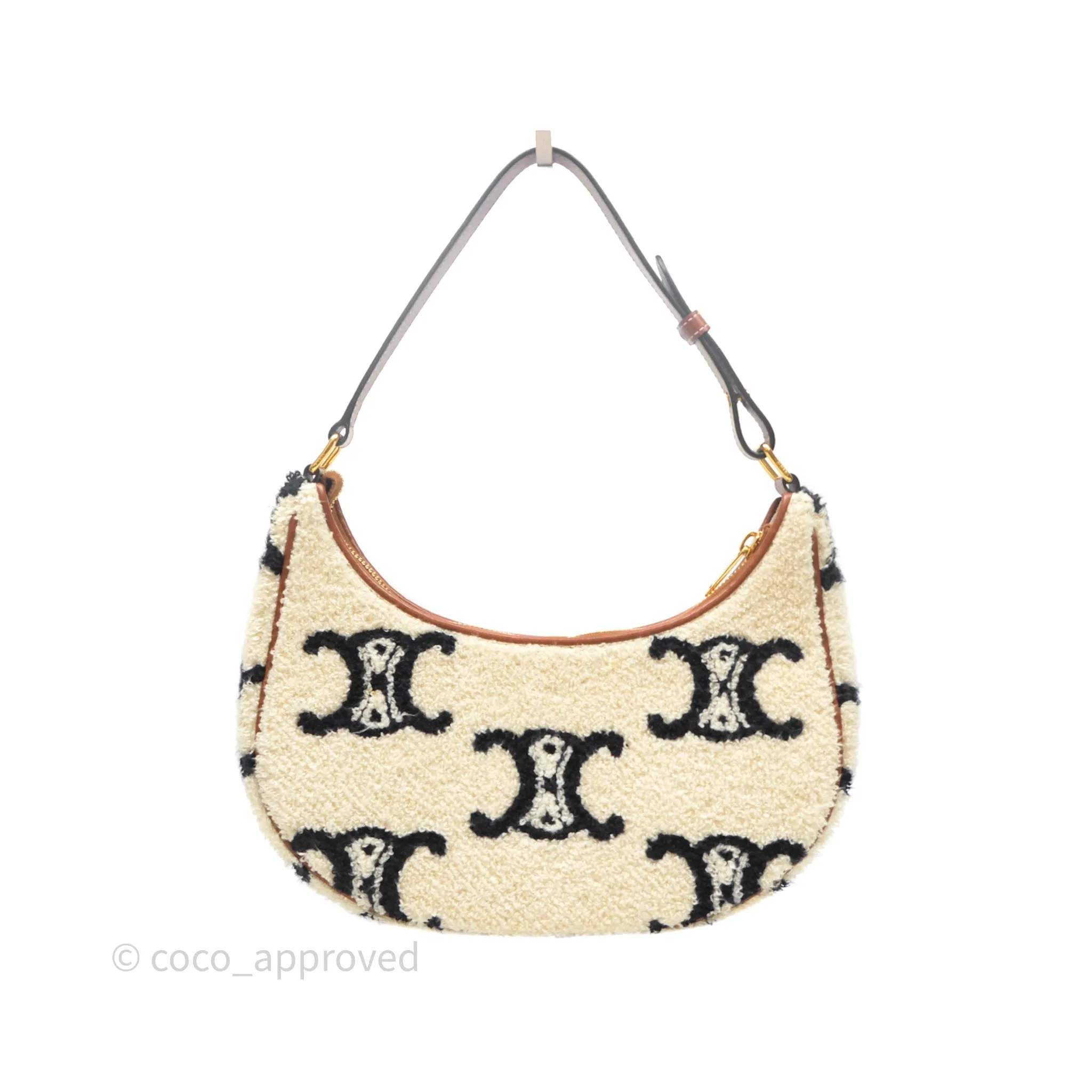 Celine Ava Bag in Embroidered Bouclette Textile with Triomphe Tan/ Navy