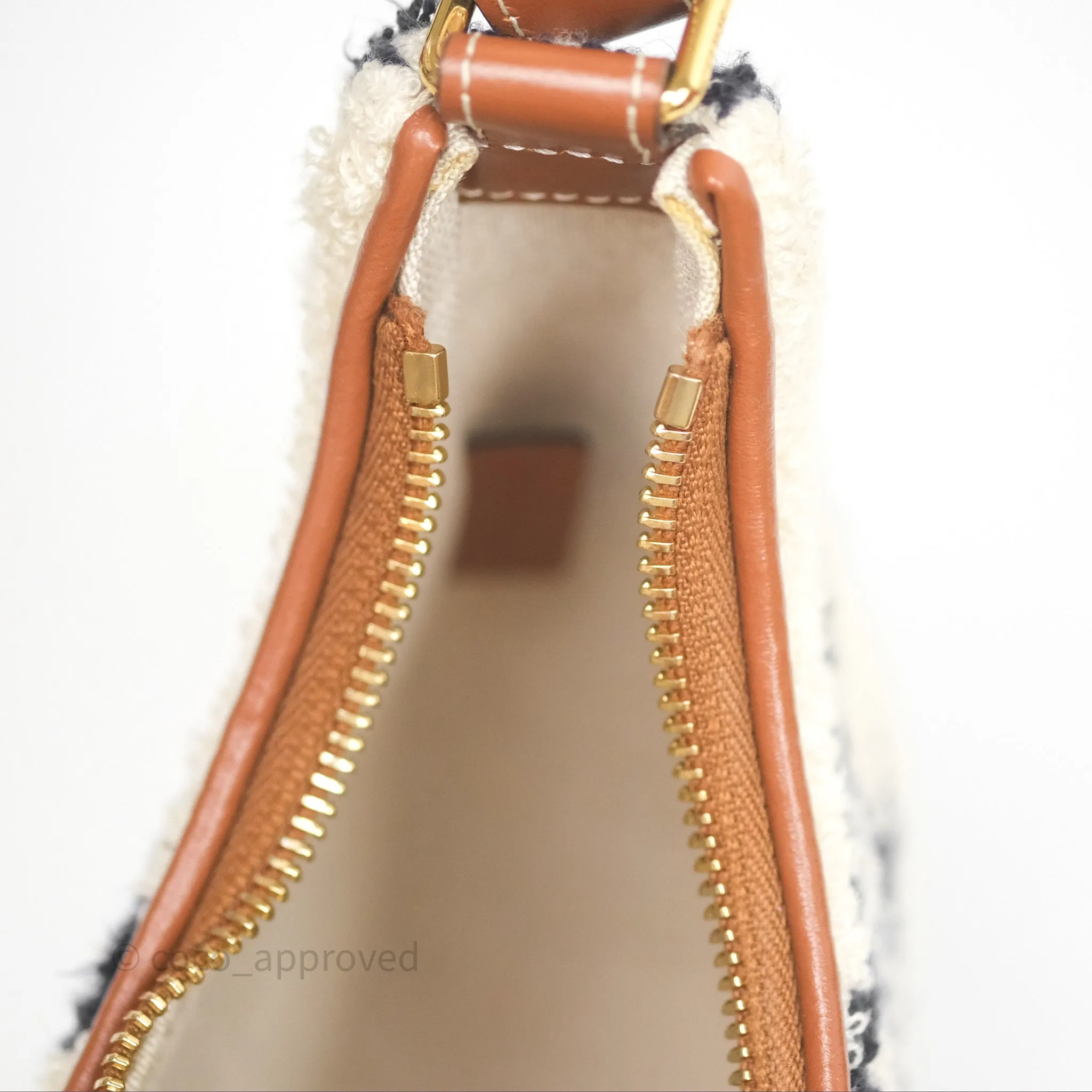 Celine Ava Bag in Embroidered Bouclette Textile with Triomphe Tan/ Navy