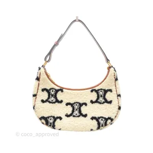 Celine Ava Bag in Embroidered Bouclette Textile with Triomphe Tan/ Navy