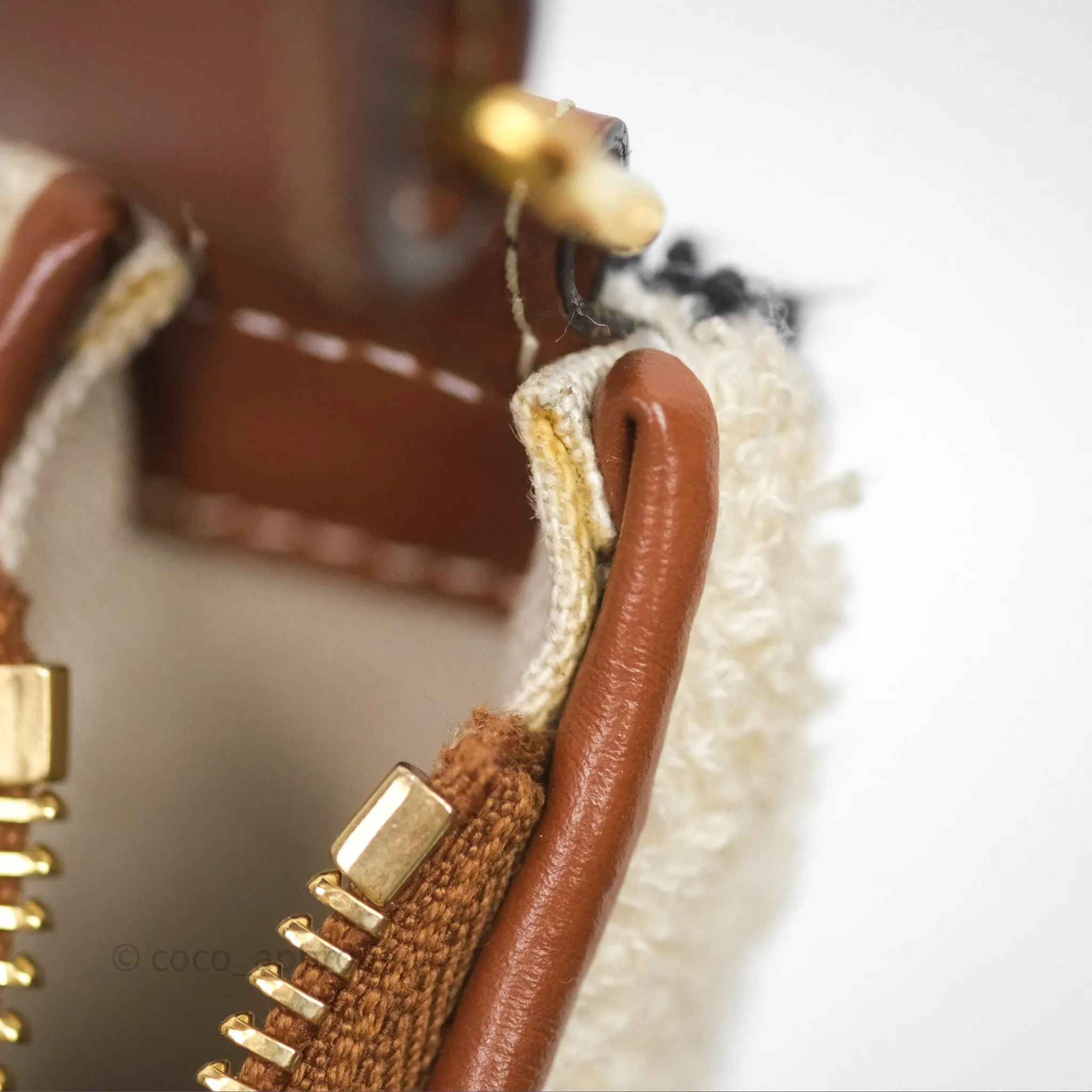 Celine Ava Bag in Embroidered Bouclette Textile with Triomphe Tan/ Navy