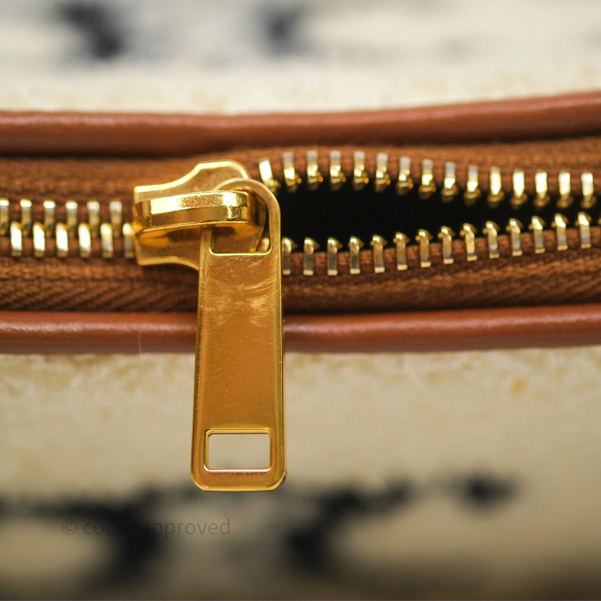 Celine Ava Bag in Embroidered Bouclette Textile with Triomphe Tan/ Navy