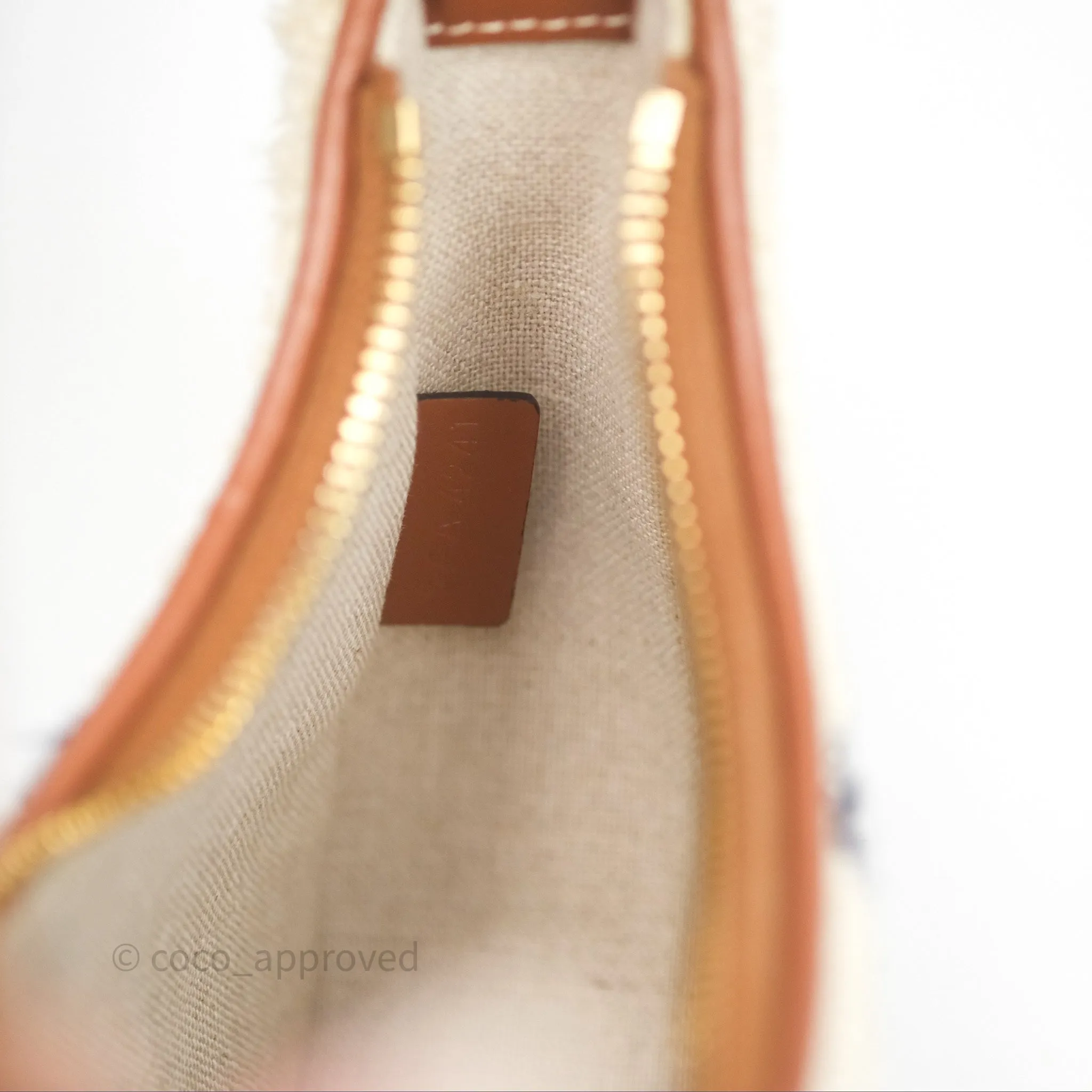 Celine Ava Bag in Embroidered Bouclette Textile with Triomphe Tan/ Navy