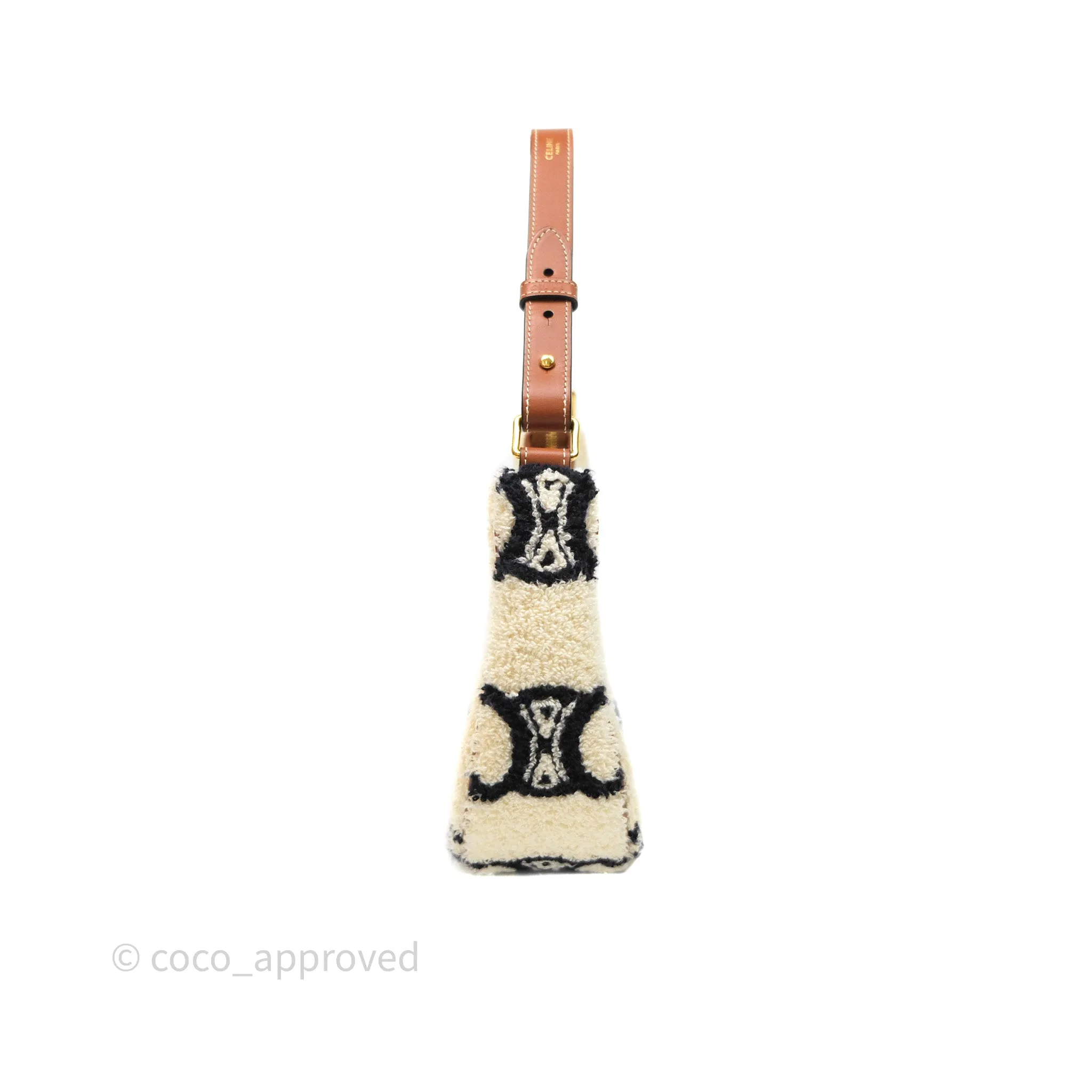 Celine Ava Bag in Embroidered Bouclette Textile with Triomphe Tan/ Navy