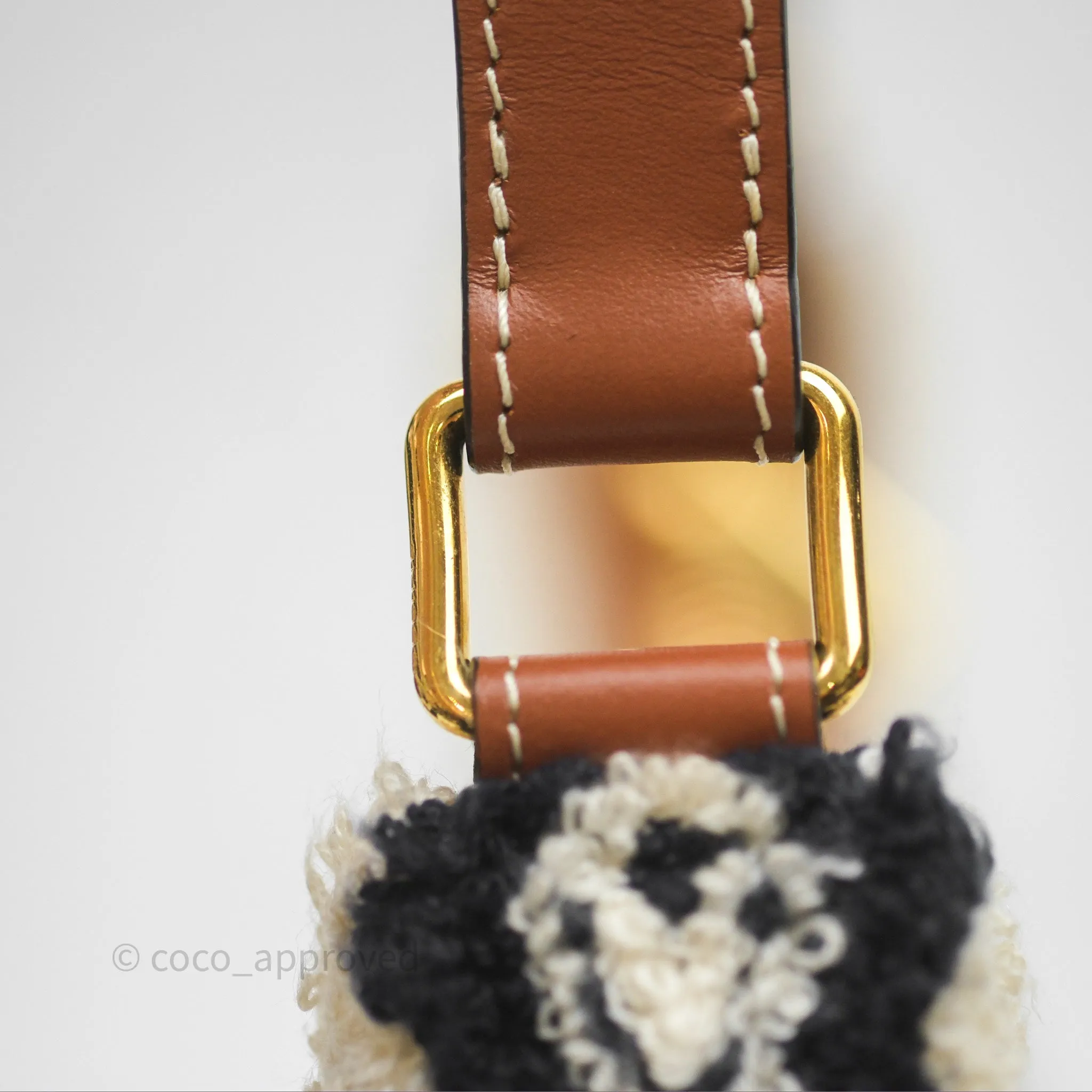 Celine Ava Bag in Embroidered Bouclette Textile with Triomphe Tan/ Navy