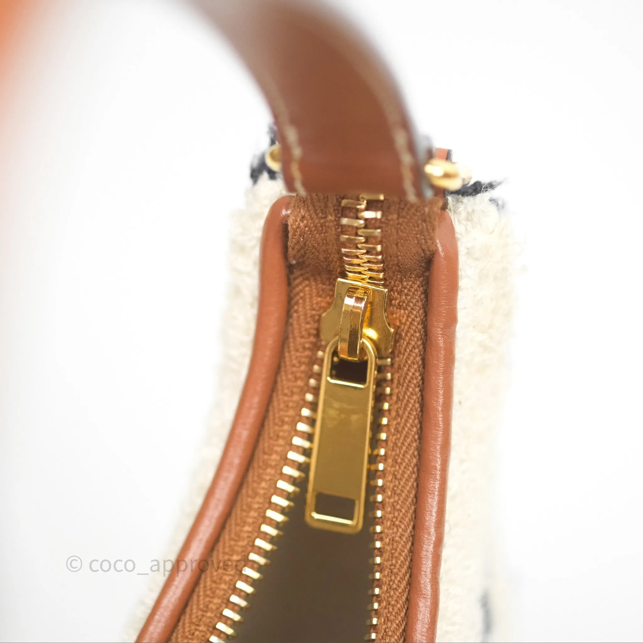 Celine Ava Bag in Embroidered Bouclette Textile with Triomphe Tan/ Navy