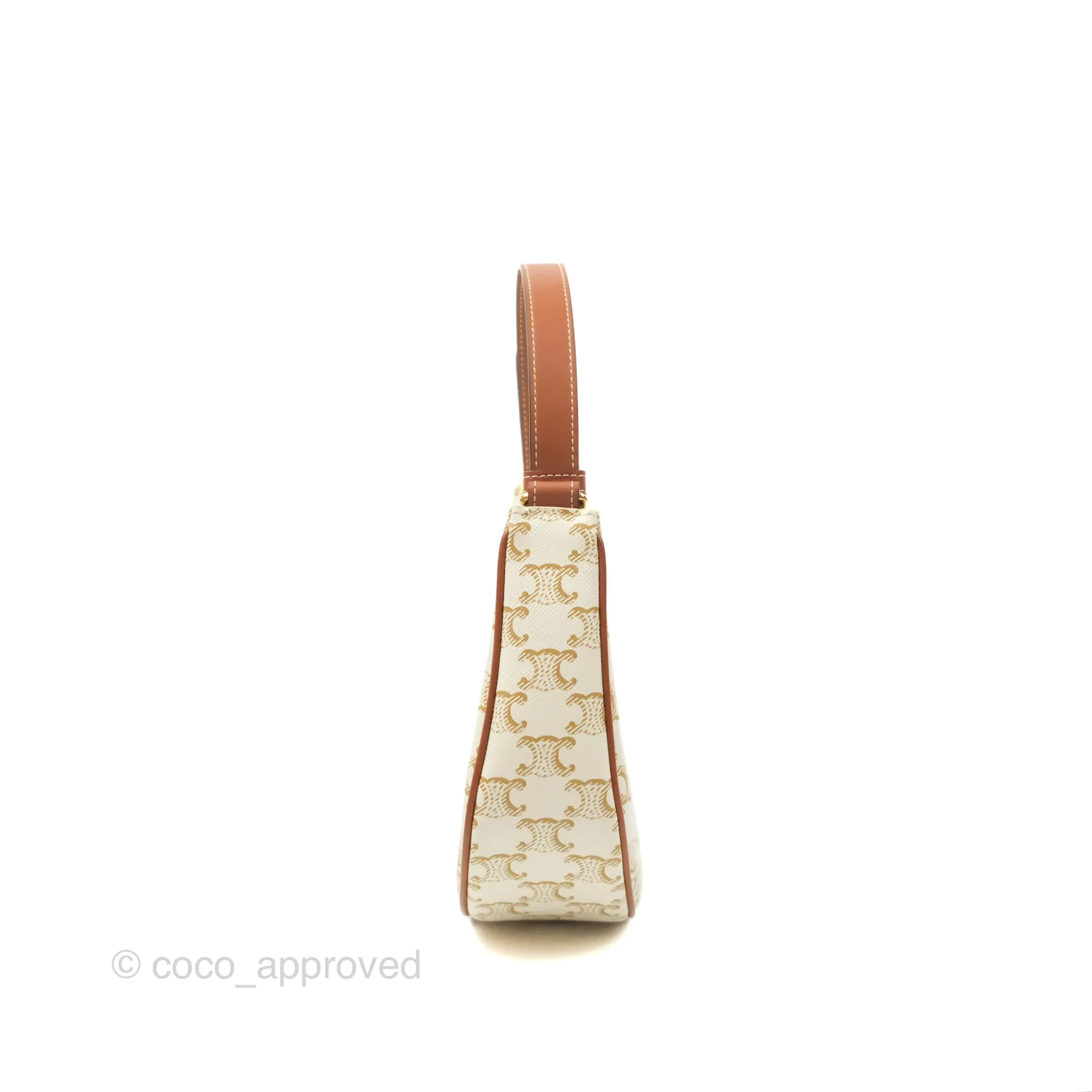 Celine Ava Bag In Triomphe Canvas Calfskin White