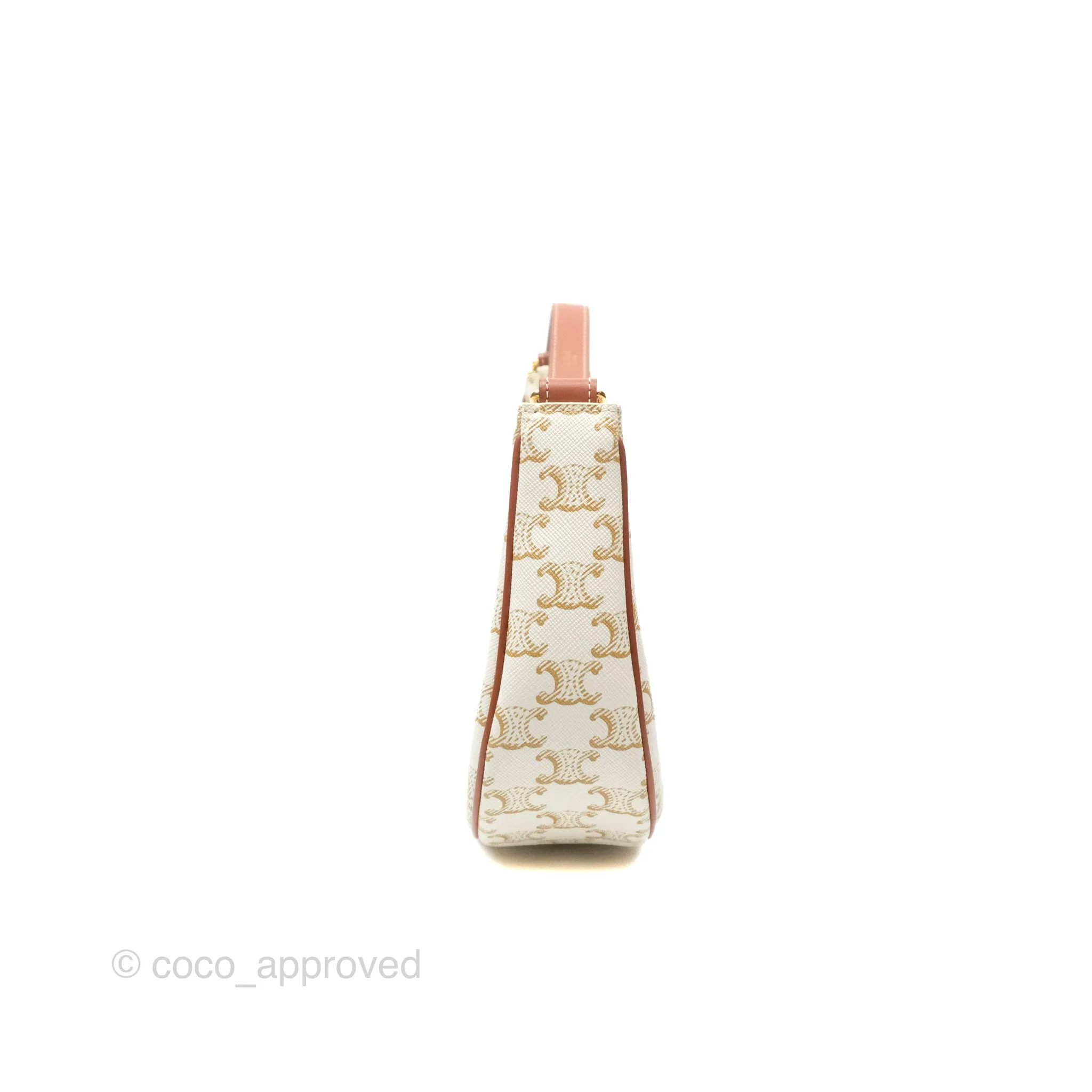 Celine Ava Bag In Triomphe Canvas Calfskin White