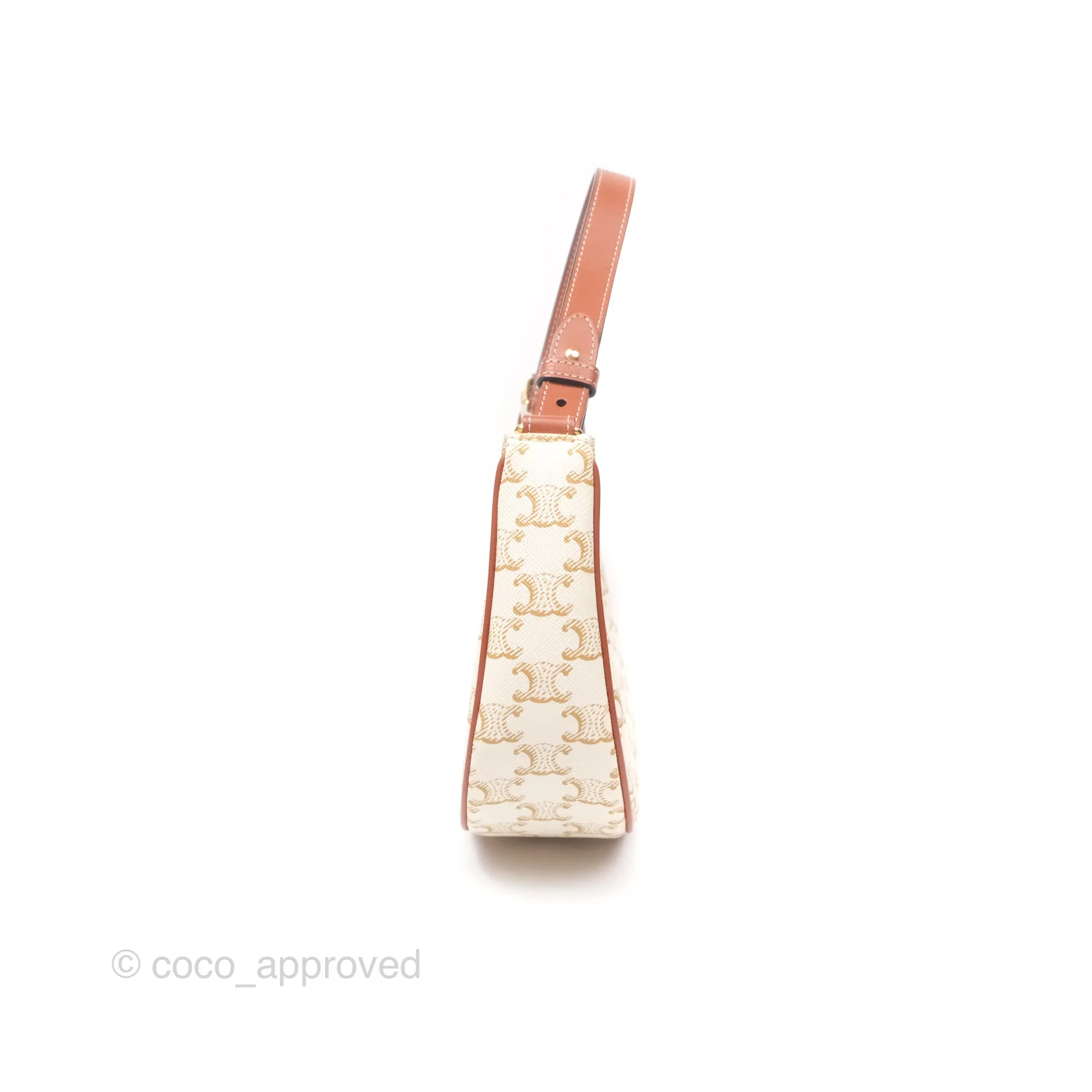 Celine Ava Bag In Triomphe Canvas Calfskin White
