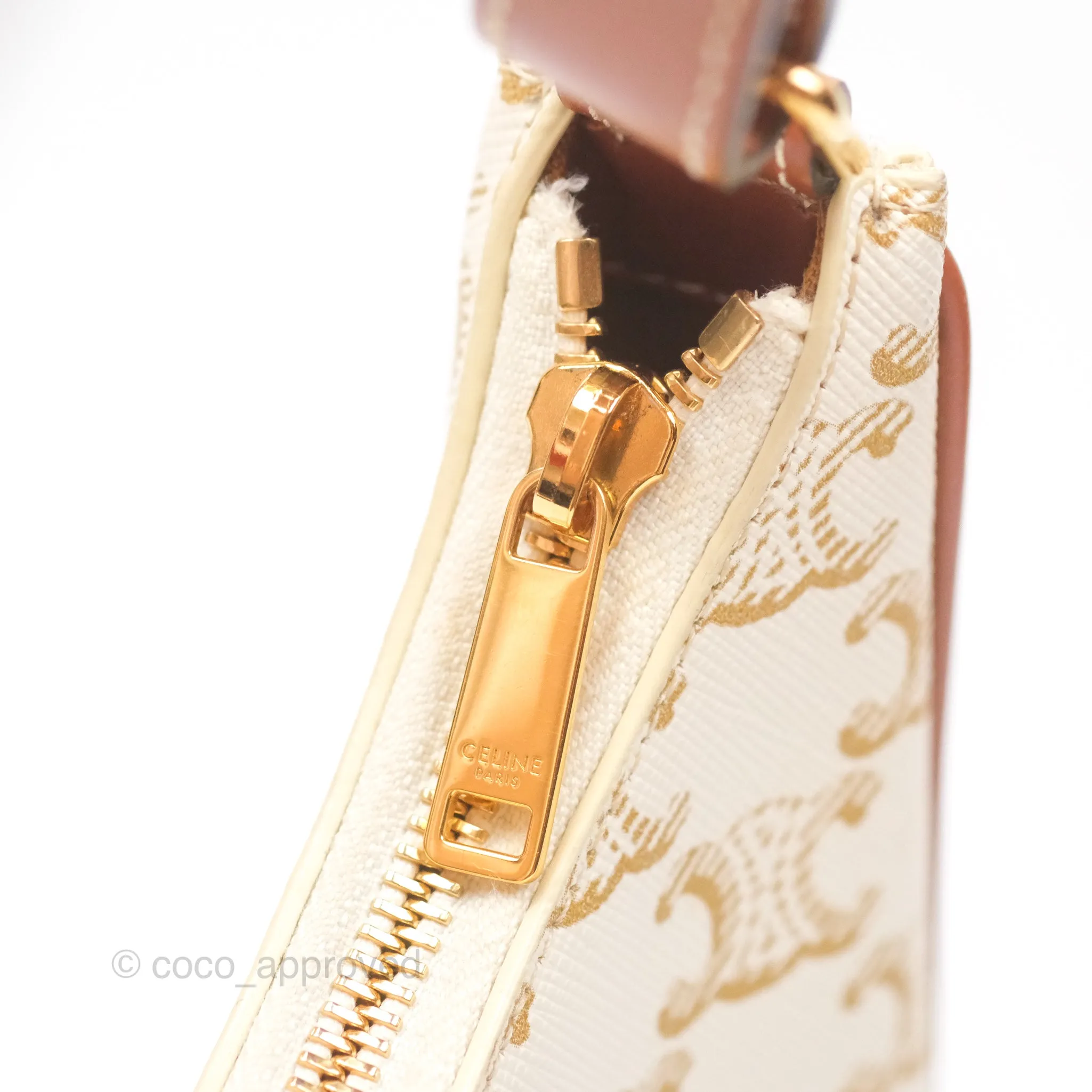 Celine Ava Bag In Triomphe Canvas Calfskin White