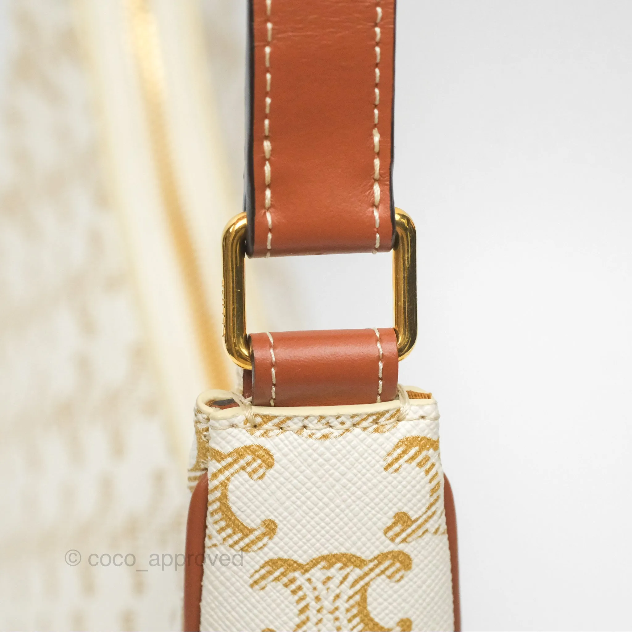 Celine Ava Bag In Triomphe Canvas Calfskin White