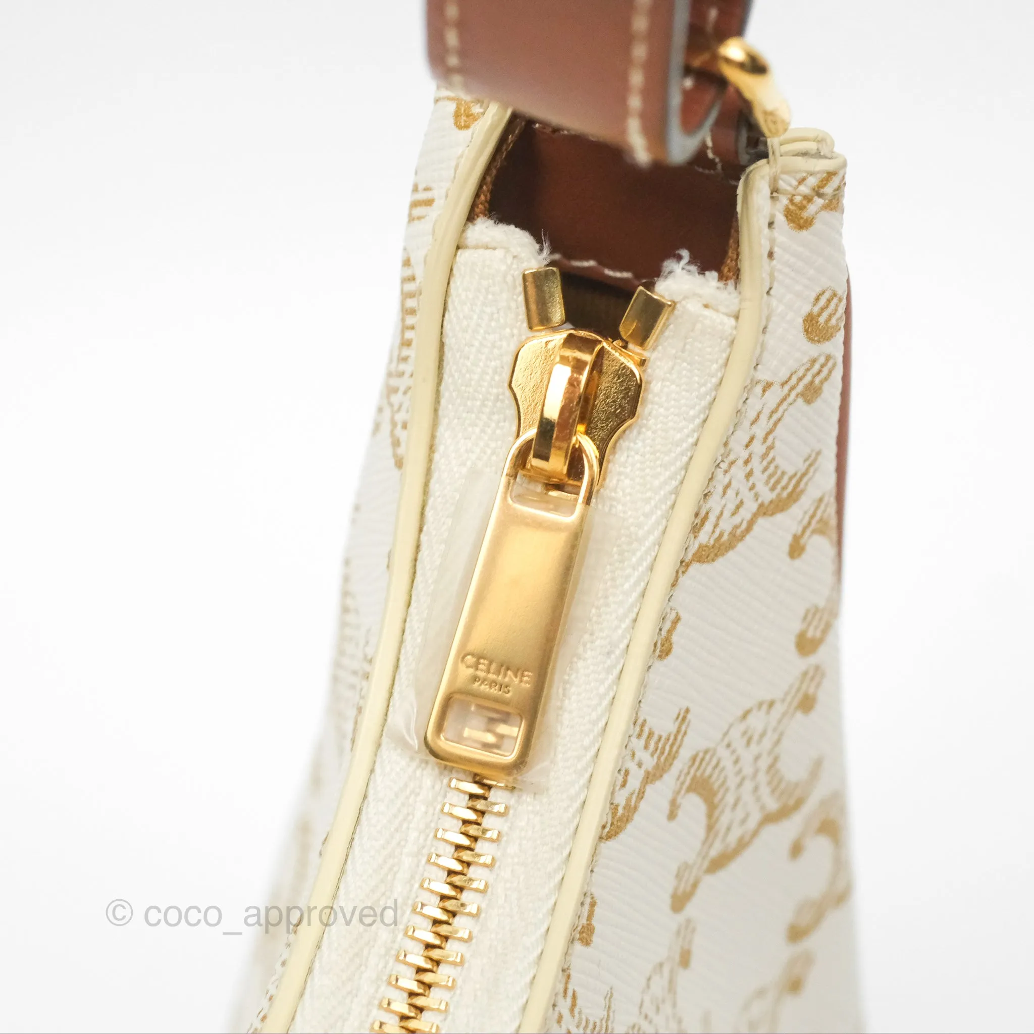 Celine Ava Bag In Triomphe Canvas Calfskin White