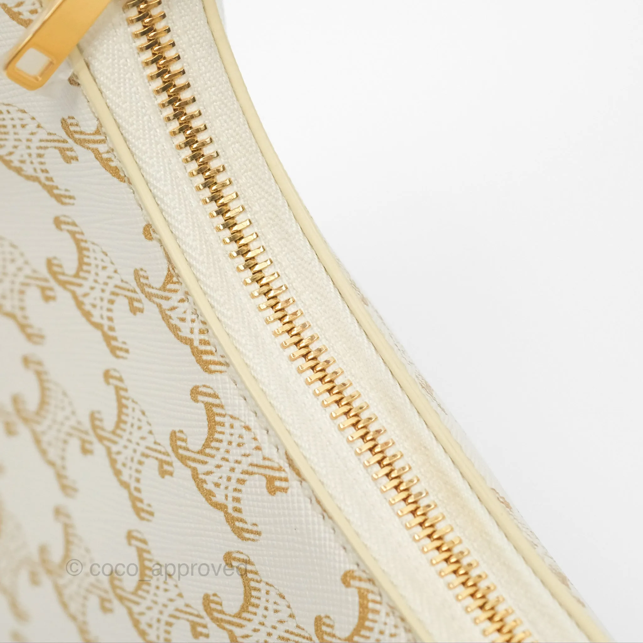 Celine Ava Bag In Triomphe Canvas Calfskin White