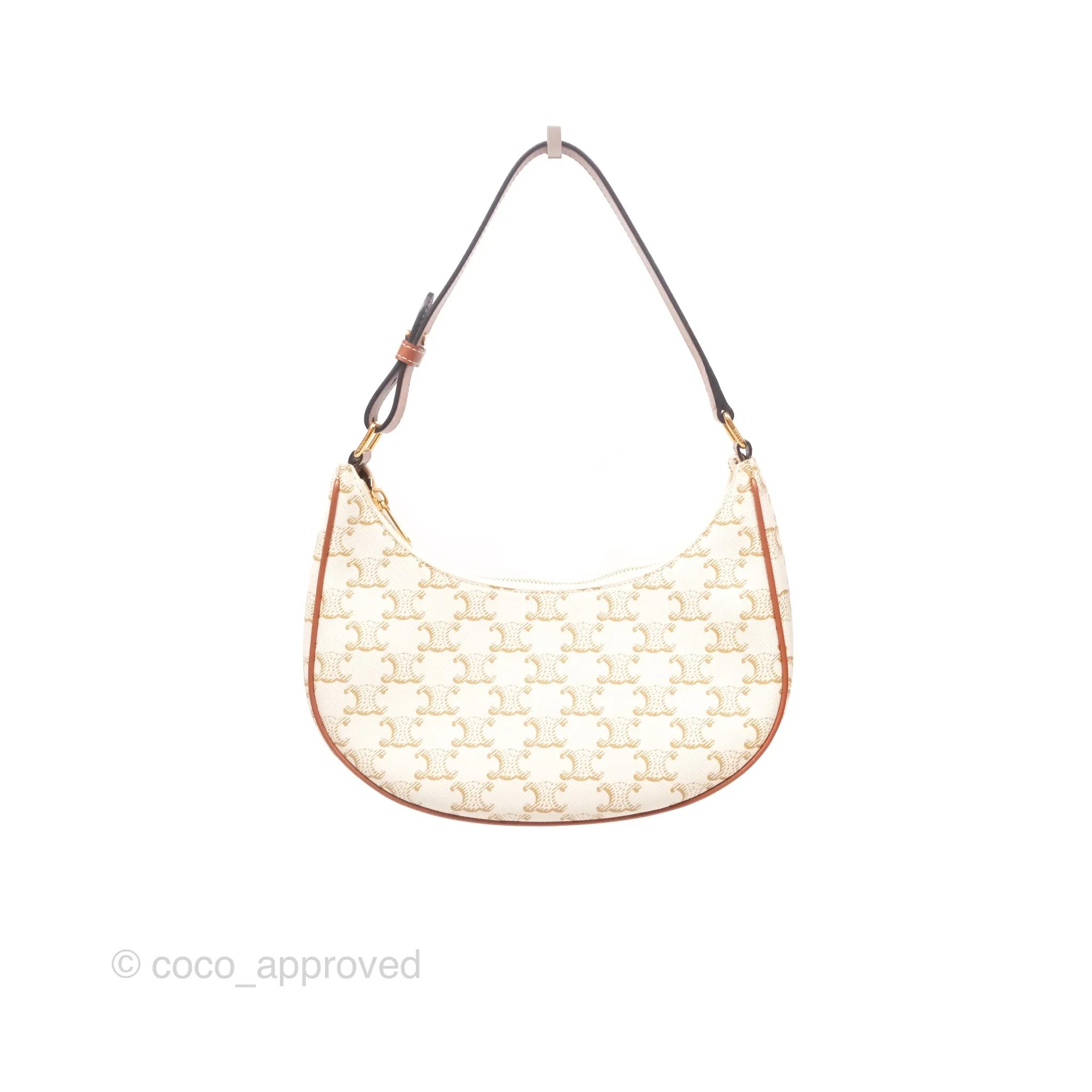 Celine Ava Bag In Triomphe Canvas Calfskin White
