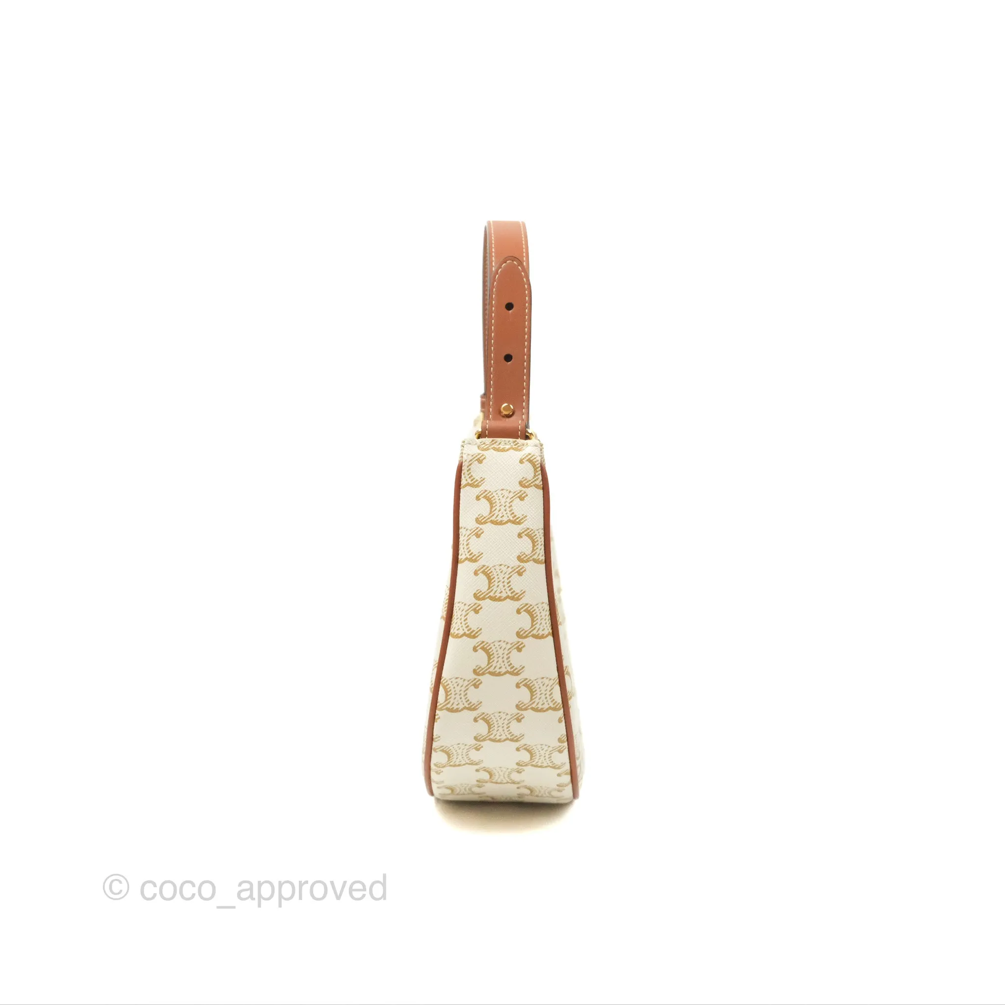 Celine Ava Bag In Triomphe Canvas Calfskin White
