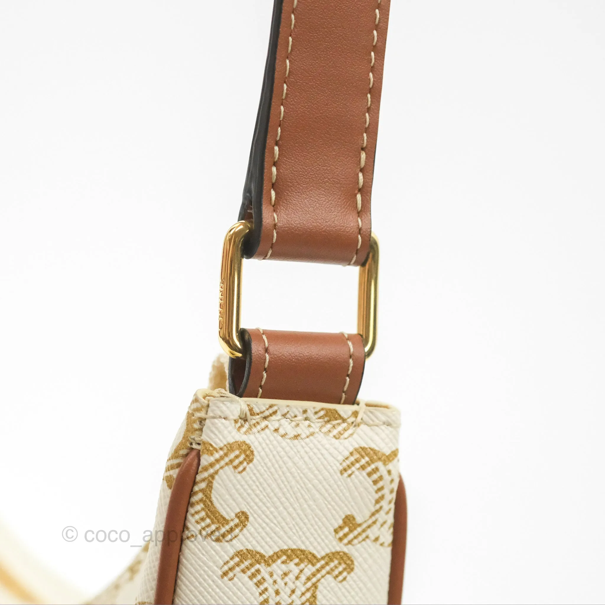 Celine Ava Bag In Triomphe Canvas Calfskin White