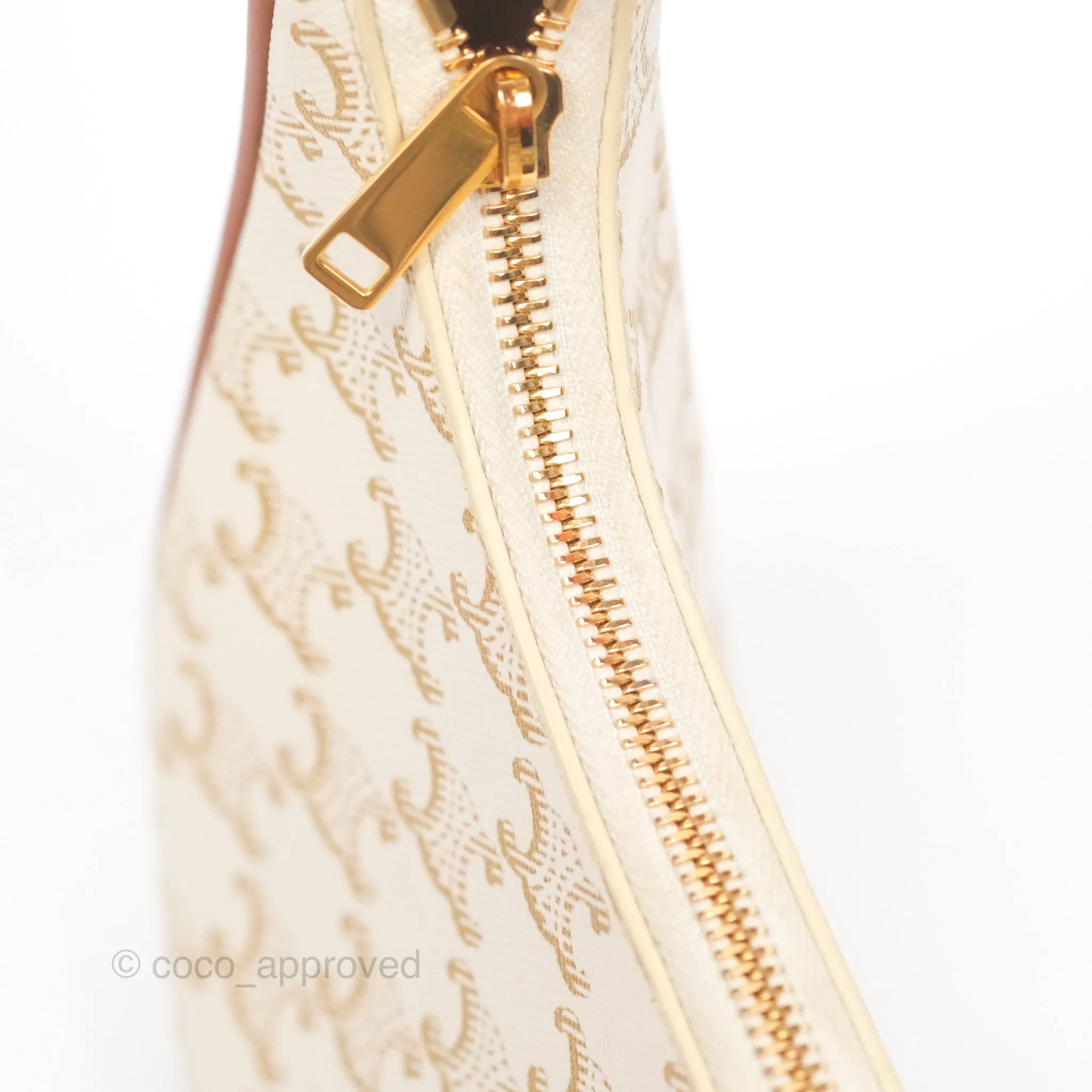 Celine Ava Bag In Triomphe Canvas Calfskin White