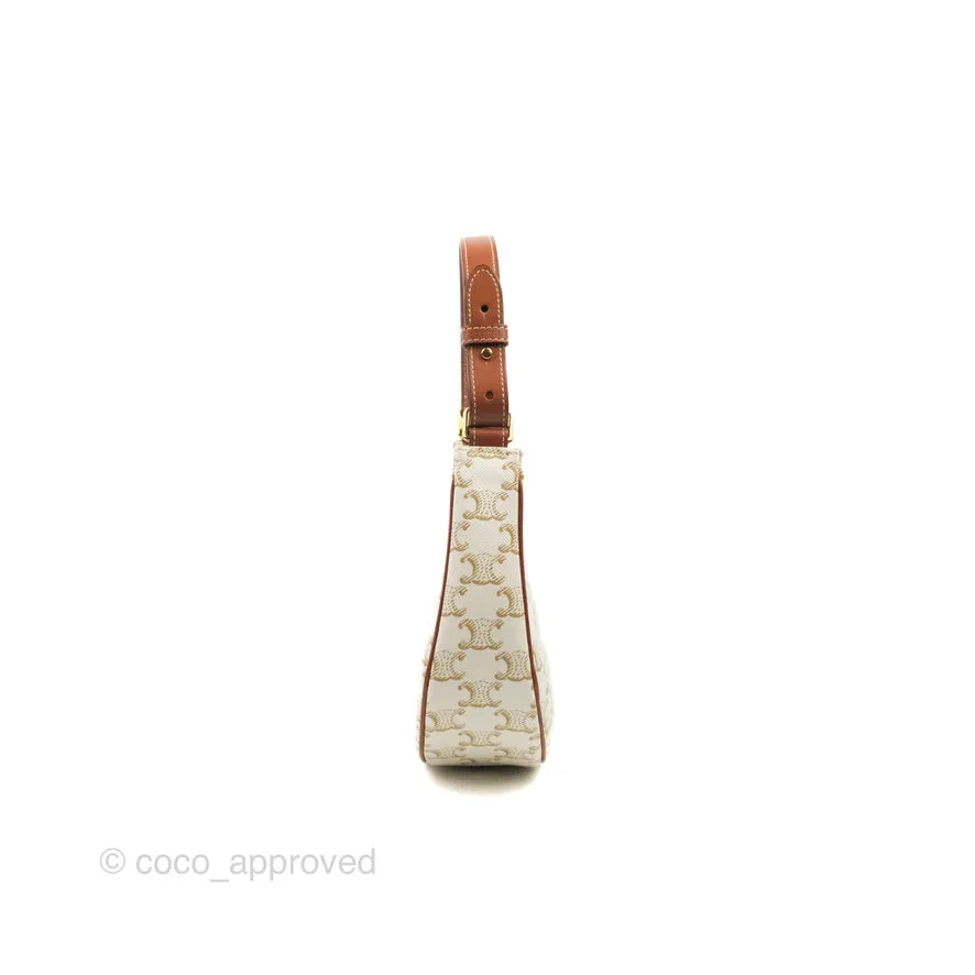Celine Ava Bag In Triomphe Canvas Calfskin White