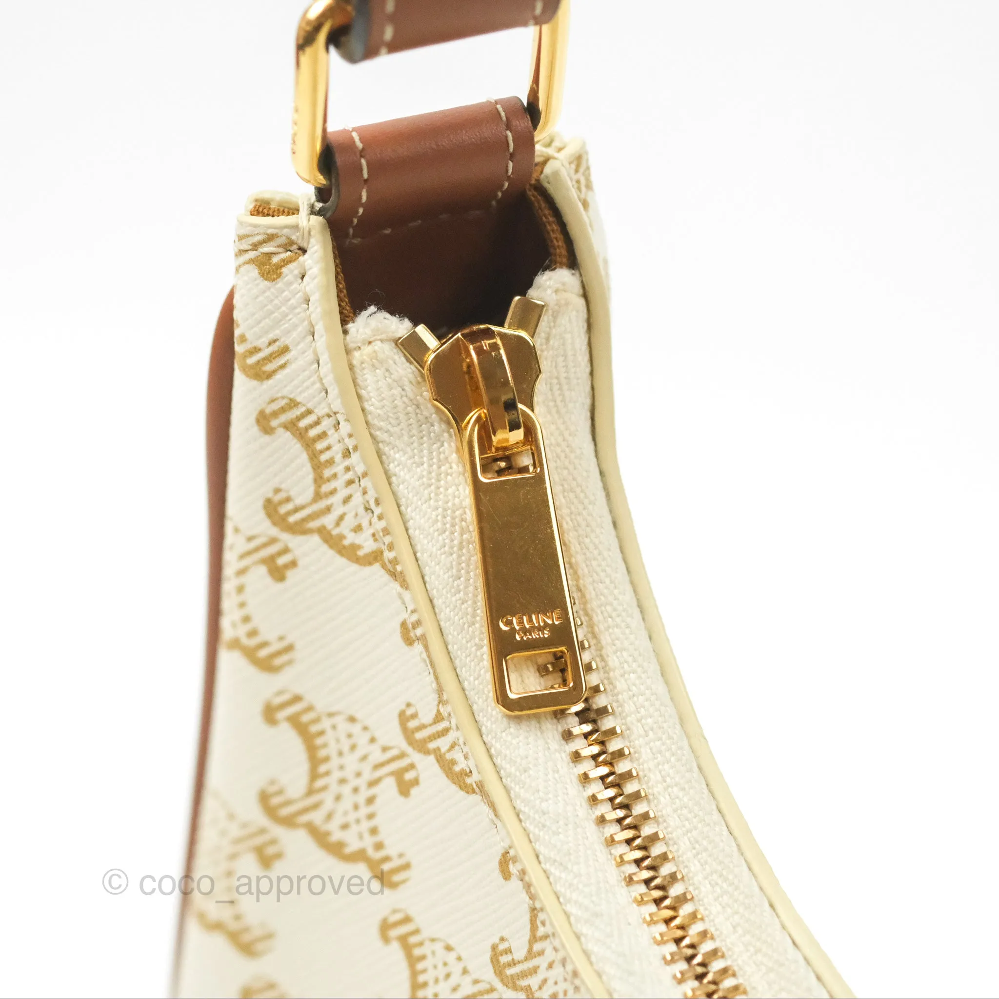 Celine Ava Bag In Triomphe Canvas Calfskin White