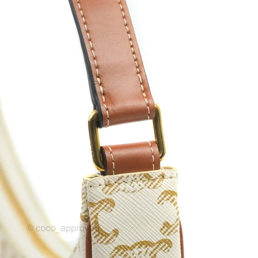 Celine Ava Bag In Triomphe Canvas Calfskin White
