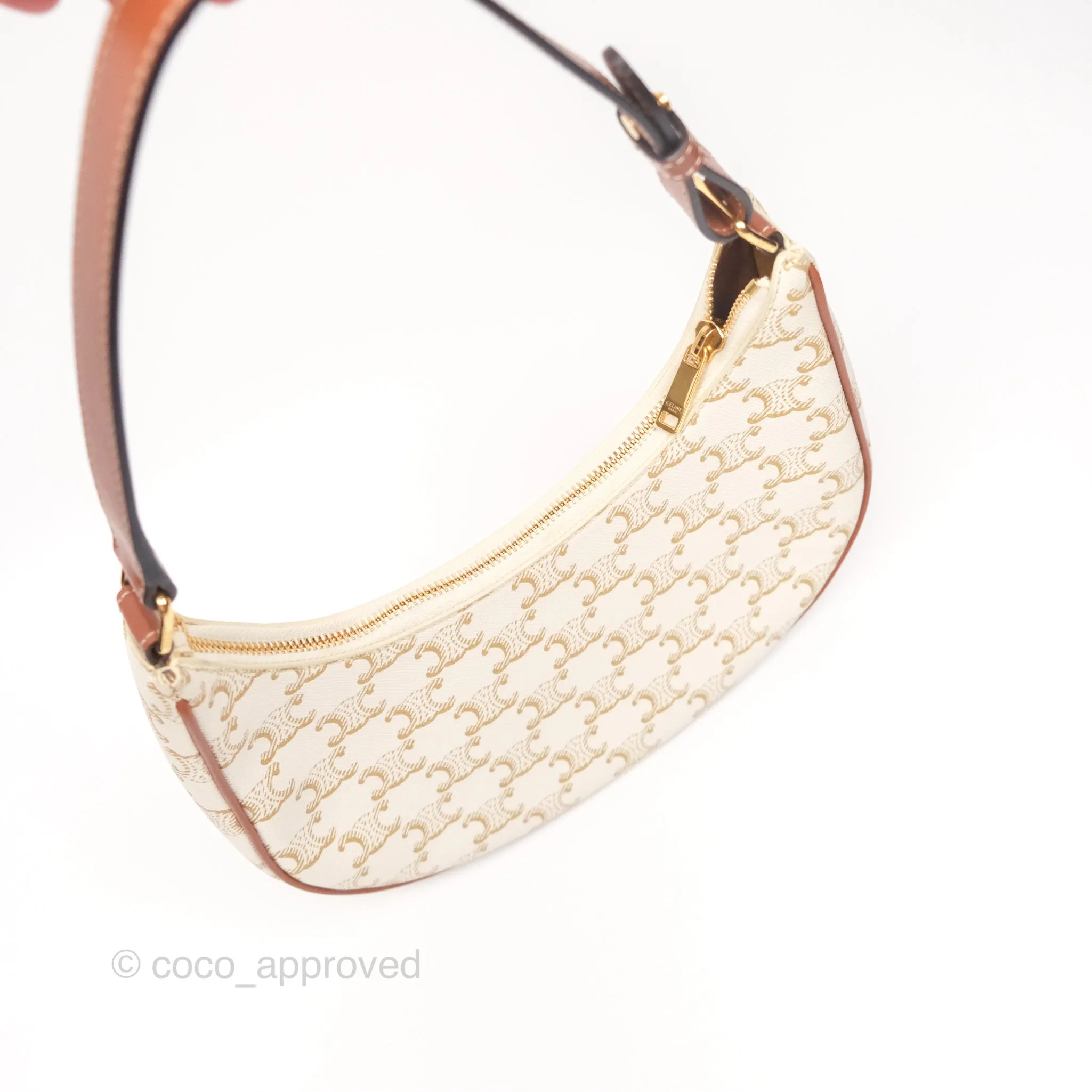 Celine Ava Bag In Triomphe Canvas Calfskin White