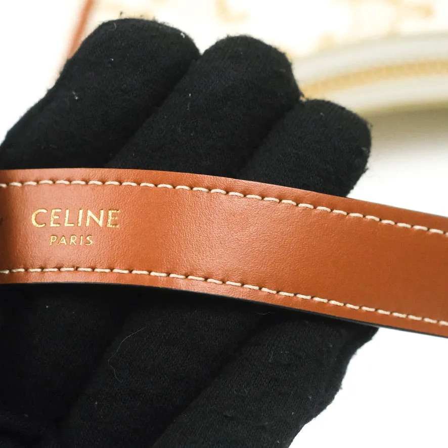 Celine Ava Bag In Triomphe Canvas Calfskin White