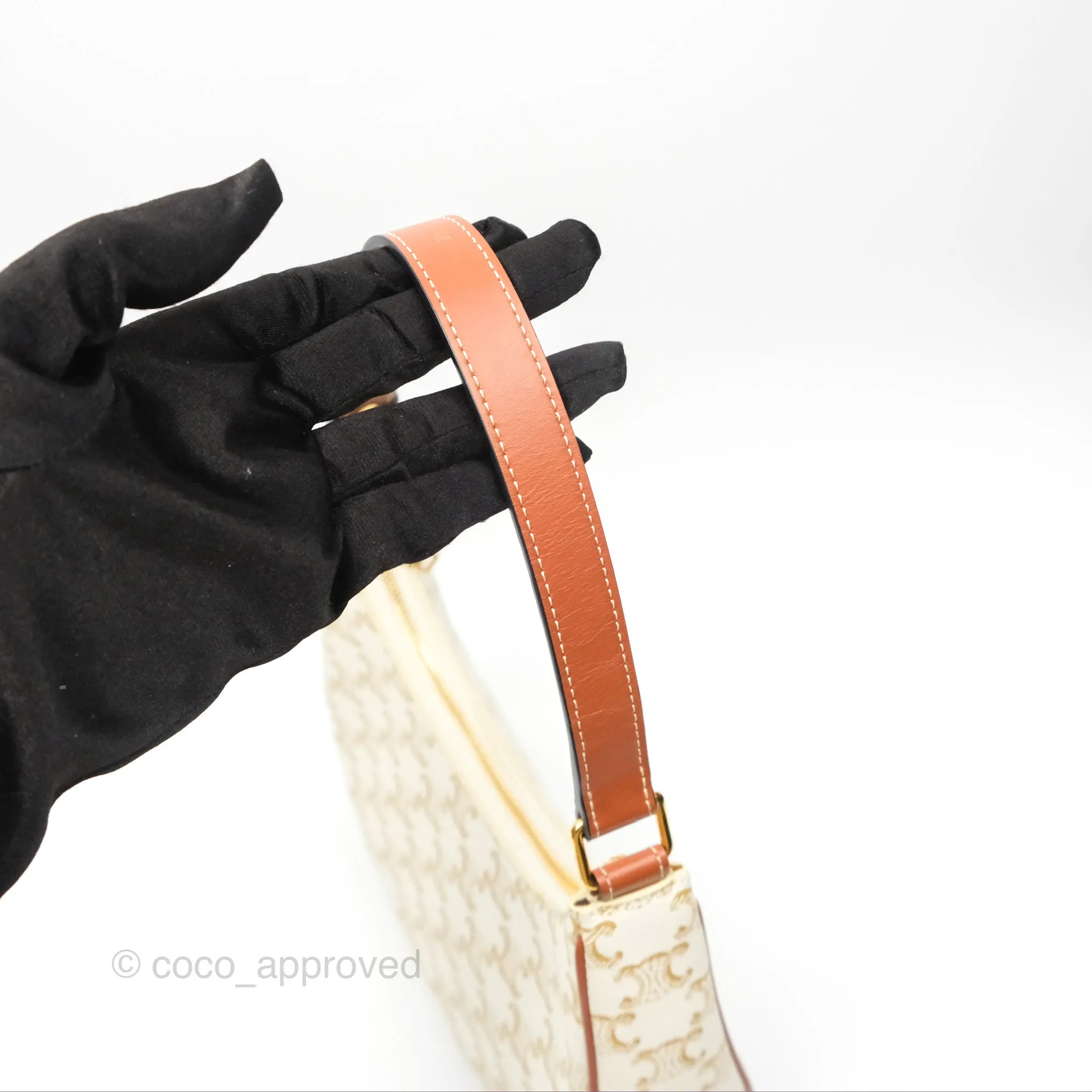 Celine Ava Bag In Triomphe Canvas Calfskin White