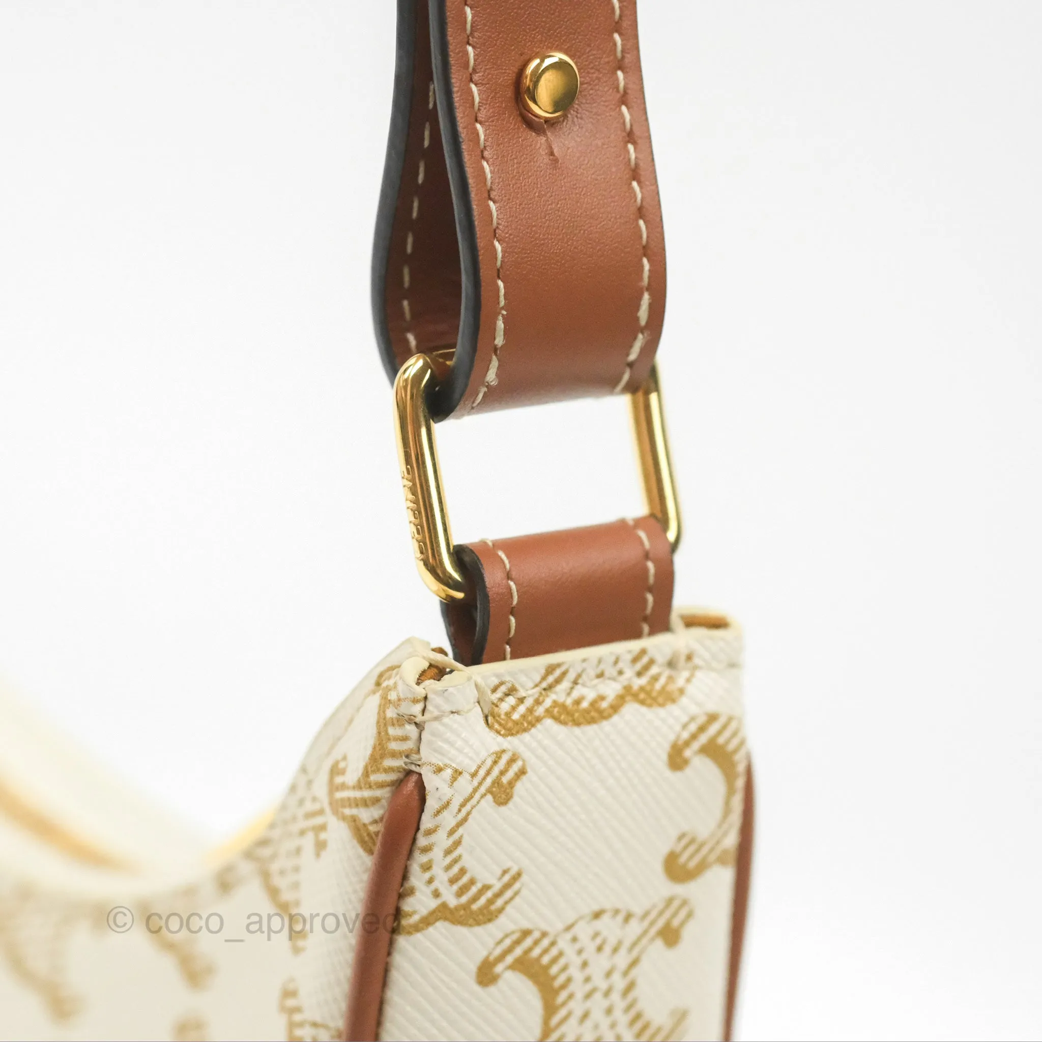 Celine Ava Bag In Triomphe Canvas Calfskin White